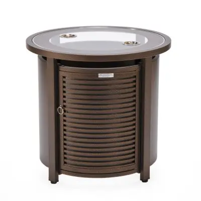 Walbrooke Brown Patio Round Tank Holder with Slats Design in Brown