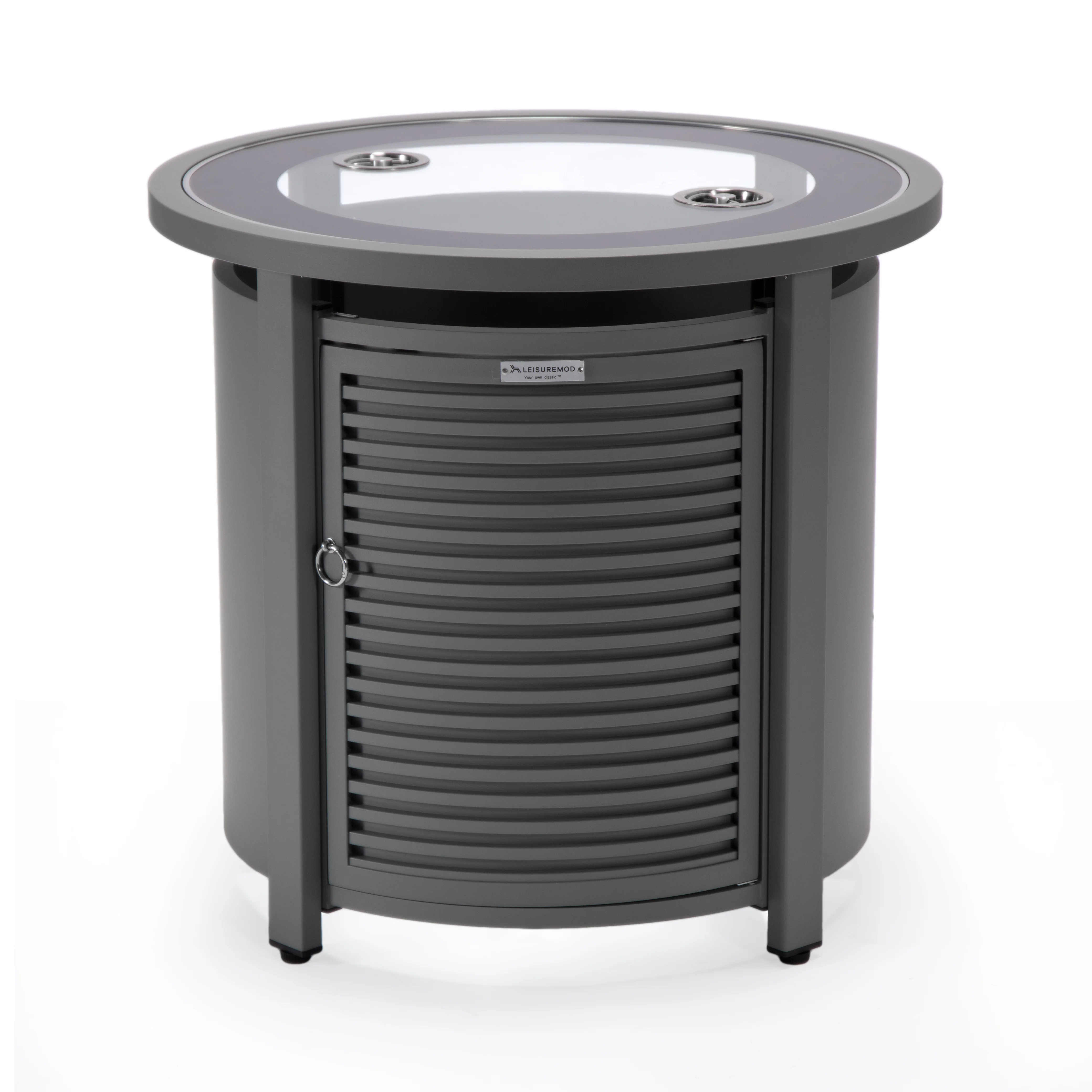 Walbrooke Grey Patio Round Tank Holder with Slats Design in Grey