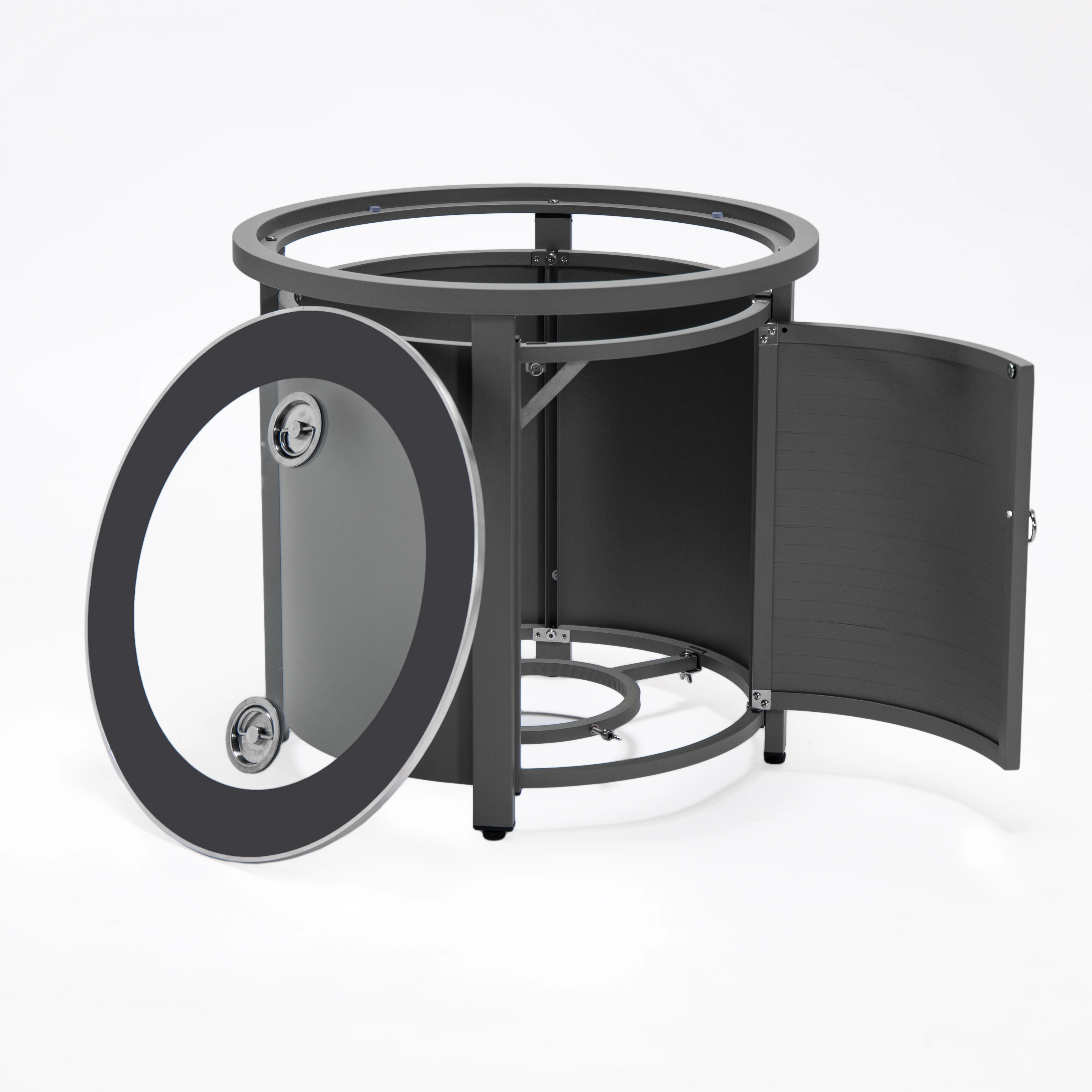 Walbrooke Grey Patio Round Tank Holder with Slats Design in Grey