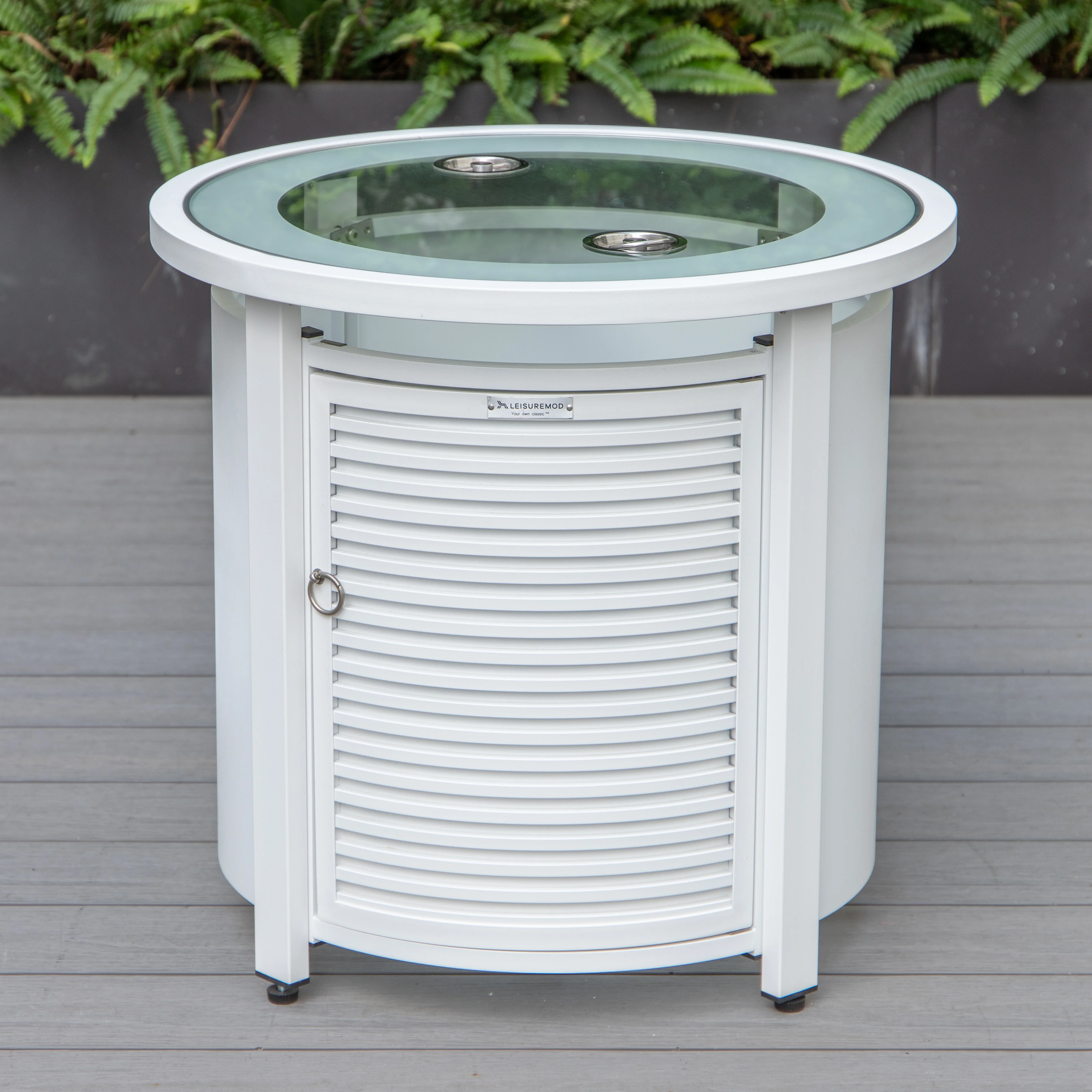 Walbrooke White Patio Round Tank Holder with Slats Design in White