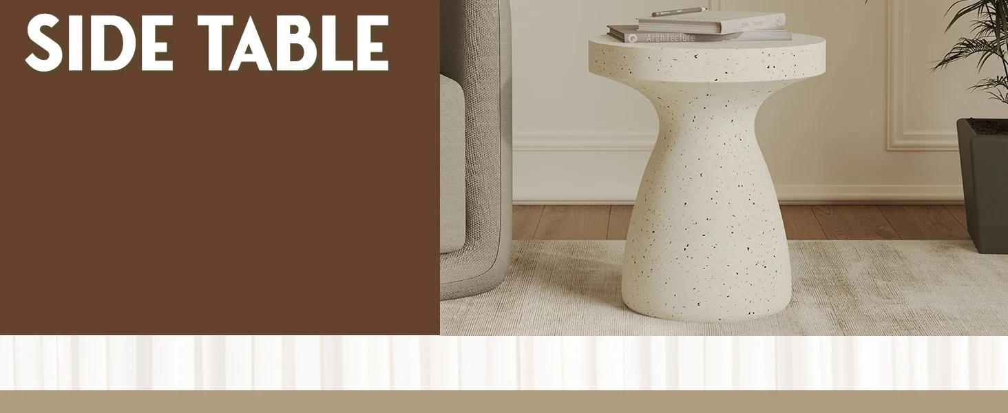 Modern Side End Table Wisp Series In Terrazzo White