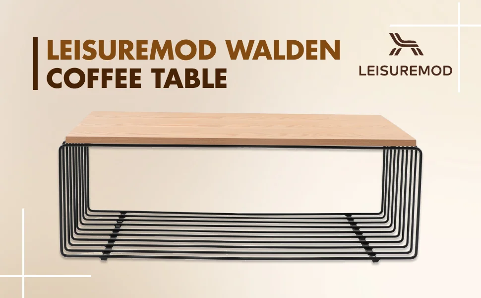 Walden Rectangular Coffee Table with Ash Veneer Top and Powder Coated Steel Frame in Black