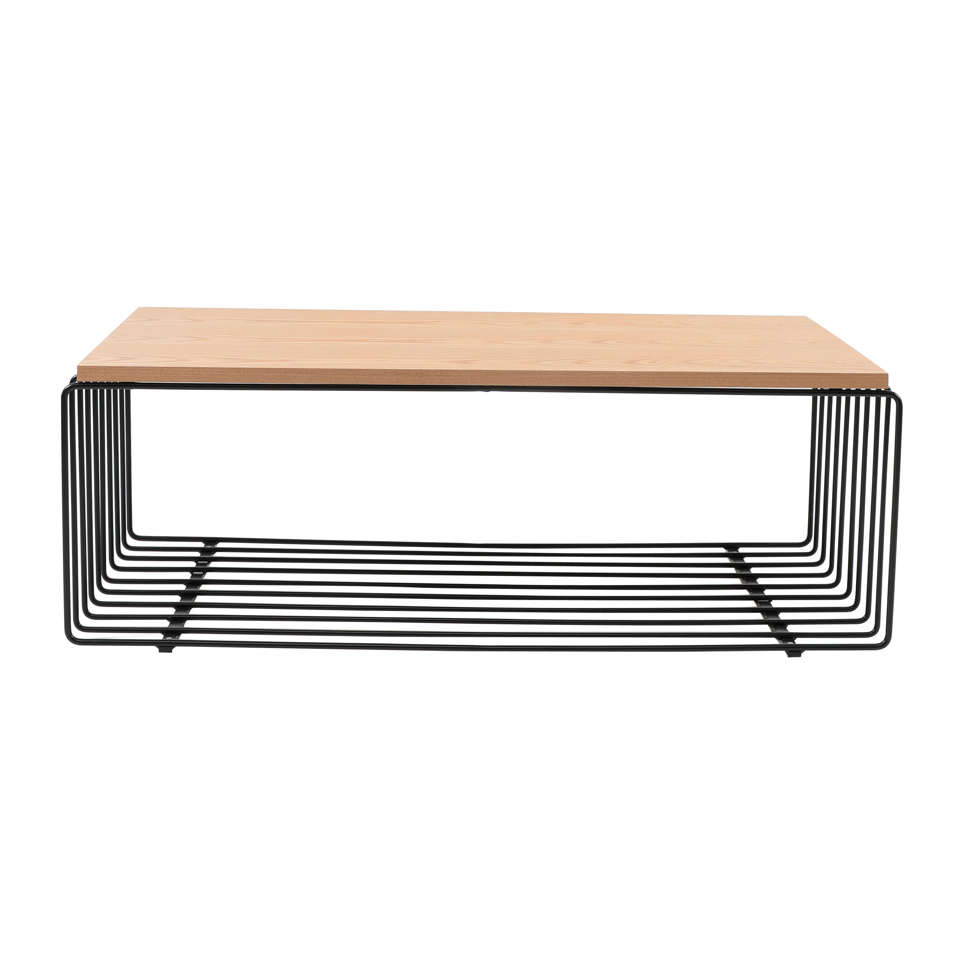 Walden Rectangular Coffee Table with Ash Veneer Top and Powder Coated Steel Frame in Black