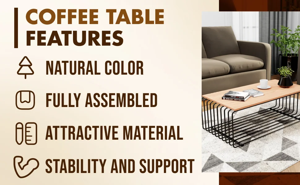 Walden Rectangular Coffee Table with Ash Veneer Top and Powder Coated Steel Frame in Black