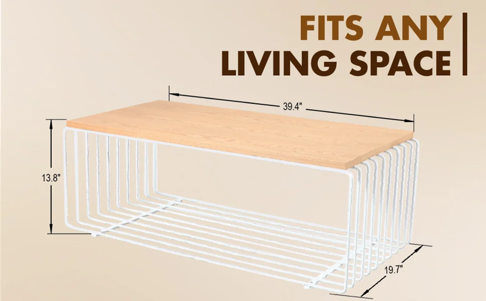 Walden Rectangular Coffee Table with Ash Veneer Top and Powder Coated Steel Frame in White