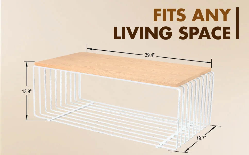 Walden Rectangular Coffee Table with Ash Veneer Top and Powder Coated Steel Frame in White