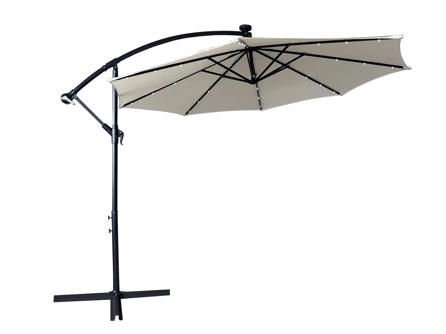 Willry Modern Outdoor 10 Ft Offset Cantilever Hanging Patio Umbrella With Solar Powered LED in Cream