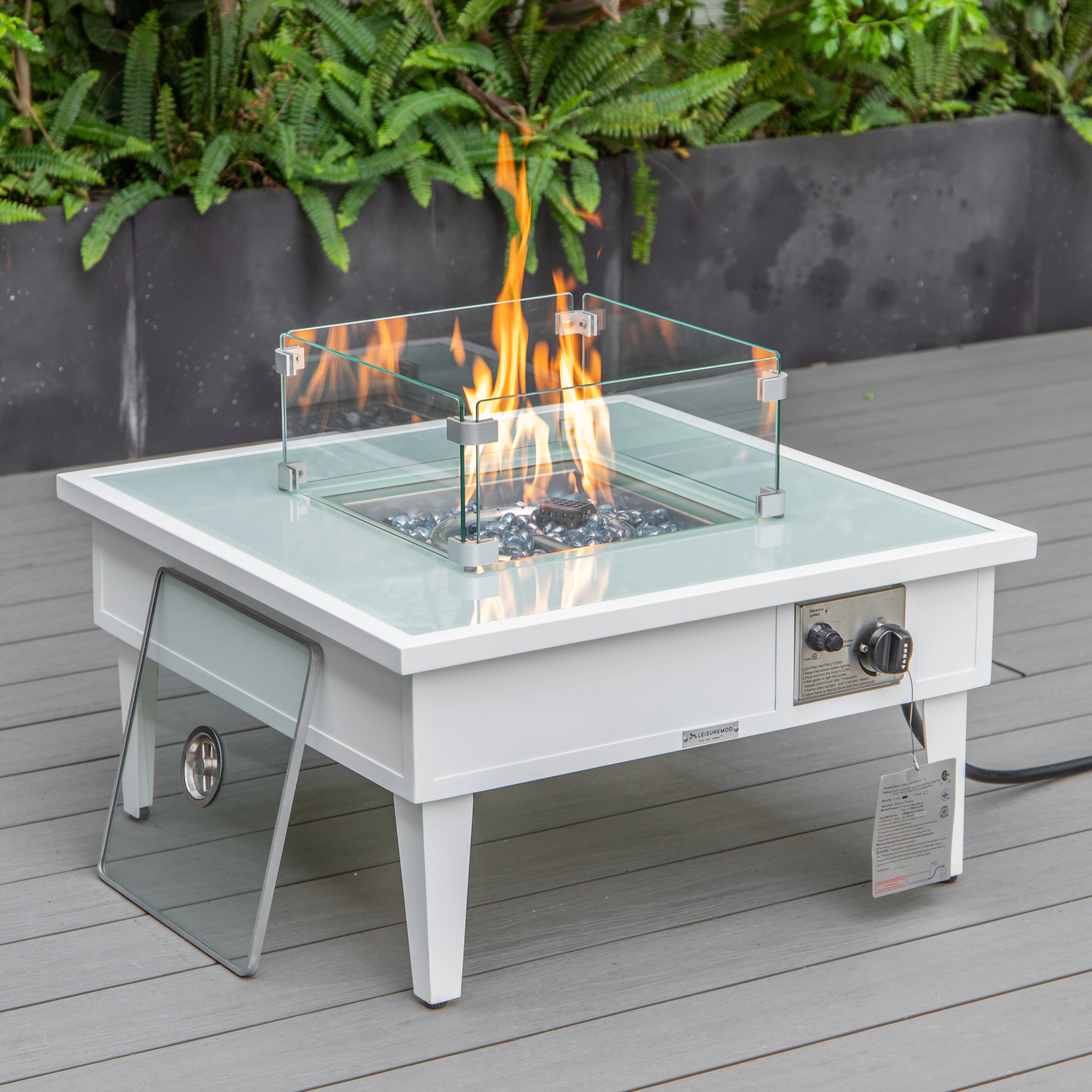 Walbrooke Patio Square Fire Pit and Tank Holder in White