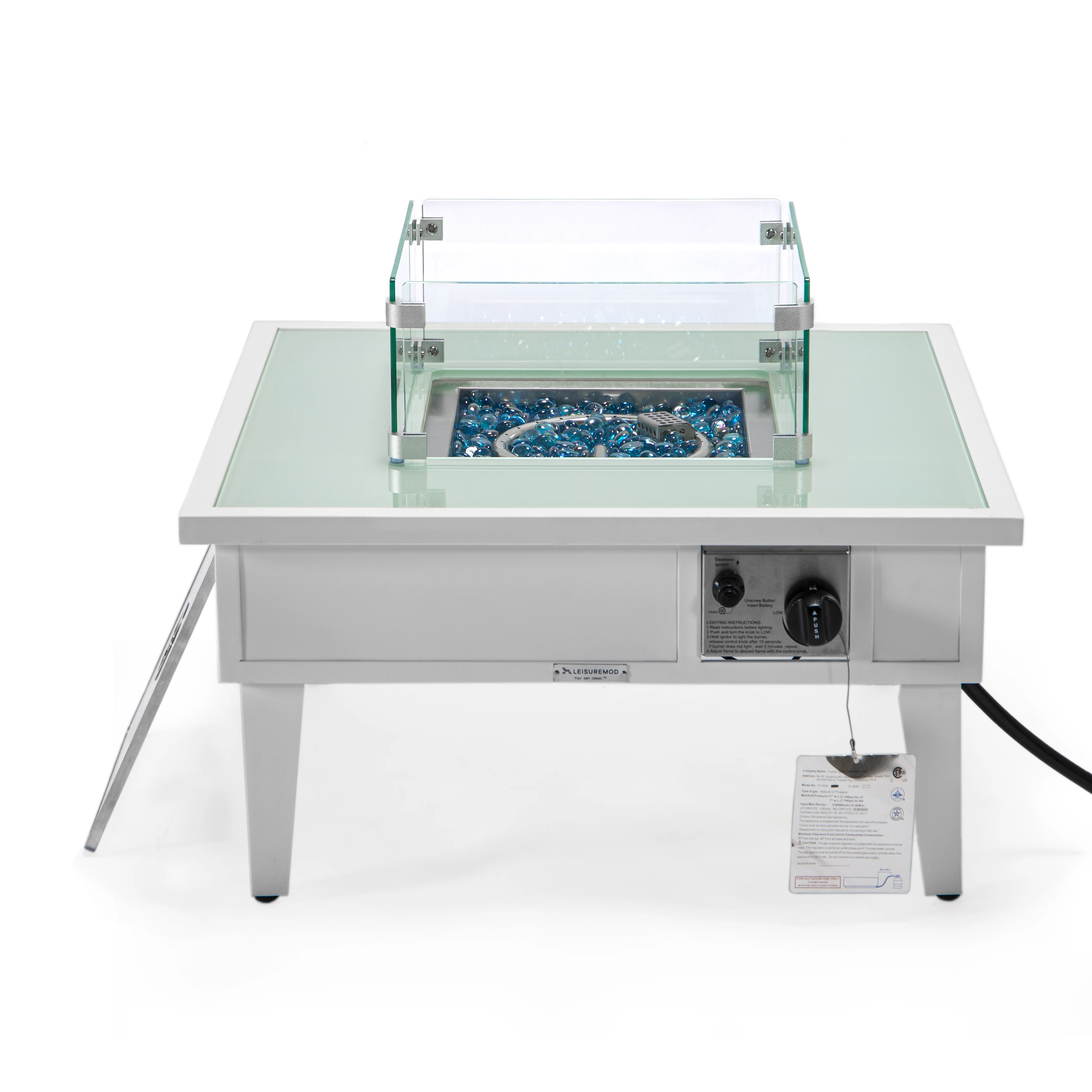 Walbrooke Outdoor Patio Aluminum Square Fire Pit Side Table with Lid and Fire Glass for Patio and Backyard Garden