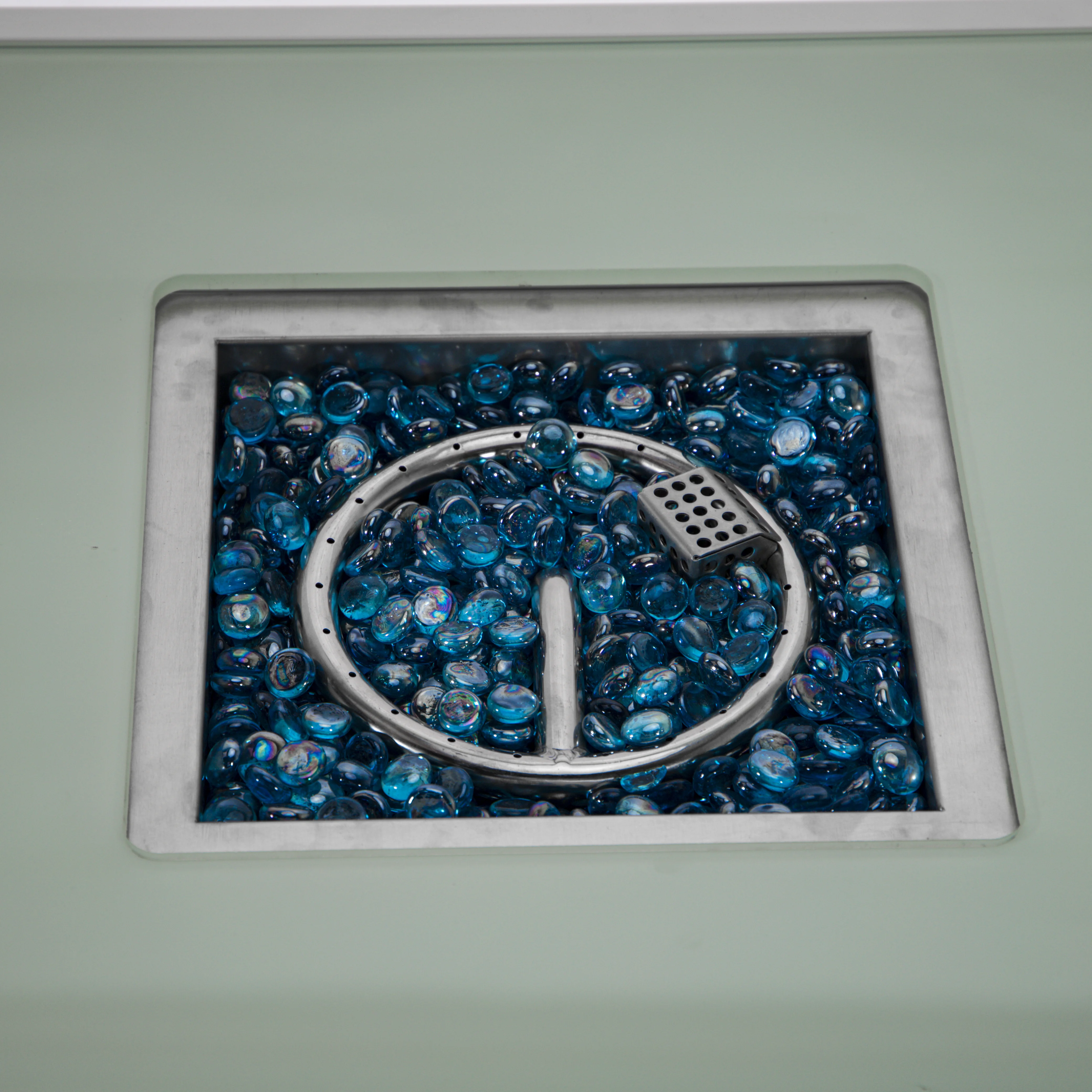 Walbrooke Outdoor Patio Aluminum Square Fire Pit Side Table with Lid and Fire Glass for Patio and Backyard Garden