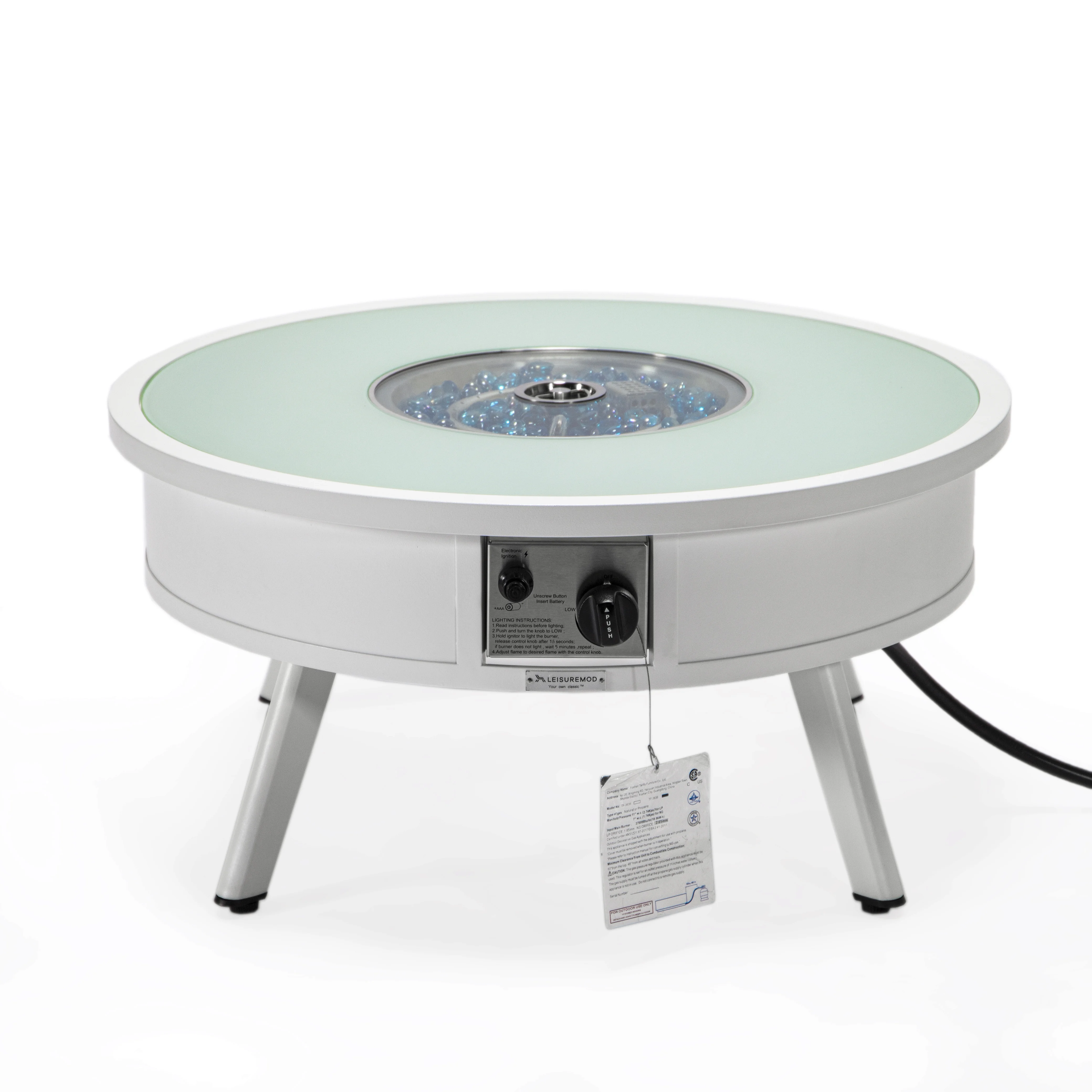 Walbrooke Outdoor Patio Aluminum Round Fire Pit Side Table with Lid and Fire Glass for Patio and Backyard Garden