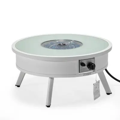 Walbrooke Outdoor Patio Aluminum Round Fire Pit Side Table with Lid and Fire Glass for Patio and Backyard Garden