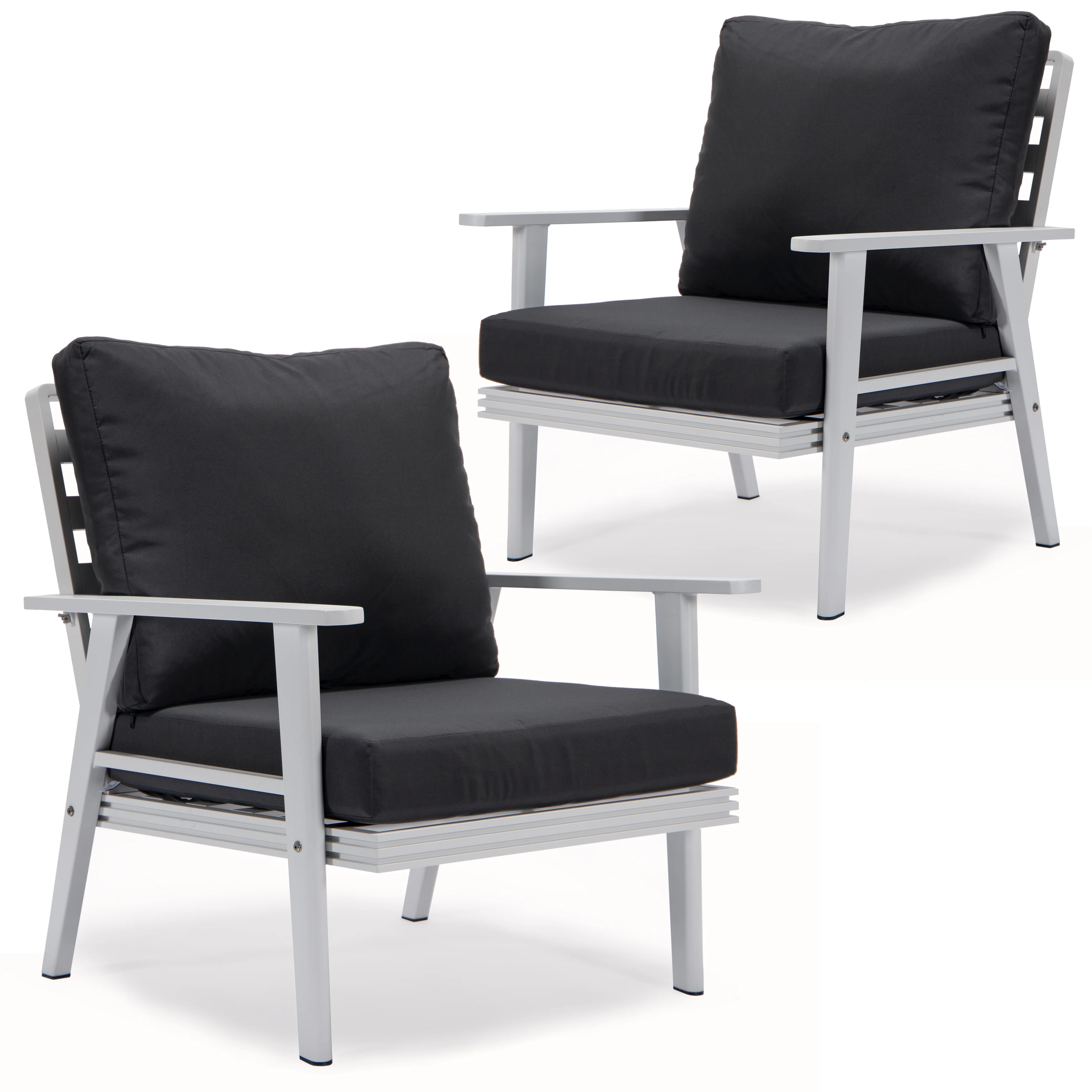 Walbrooke Outdoor Patio White Aluminum Armchairs With Cushions Set Of 2 in Charcoal