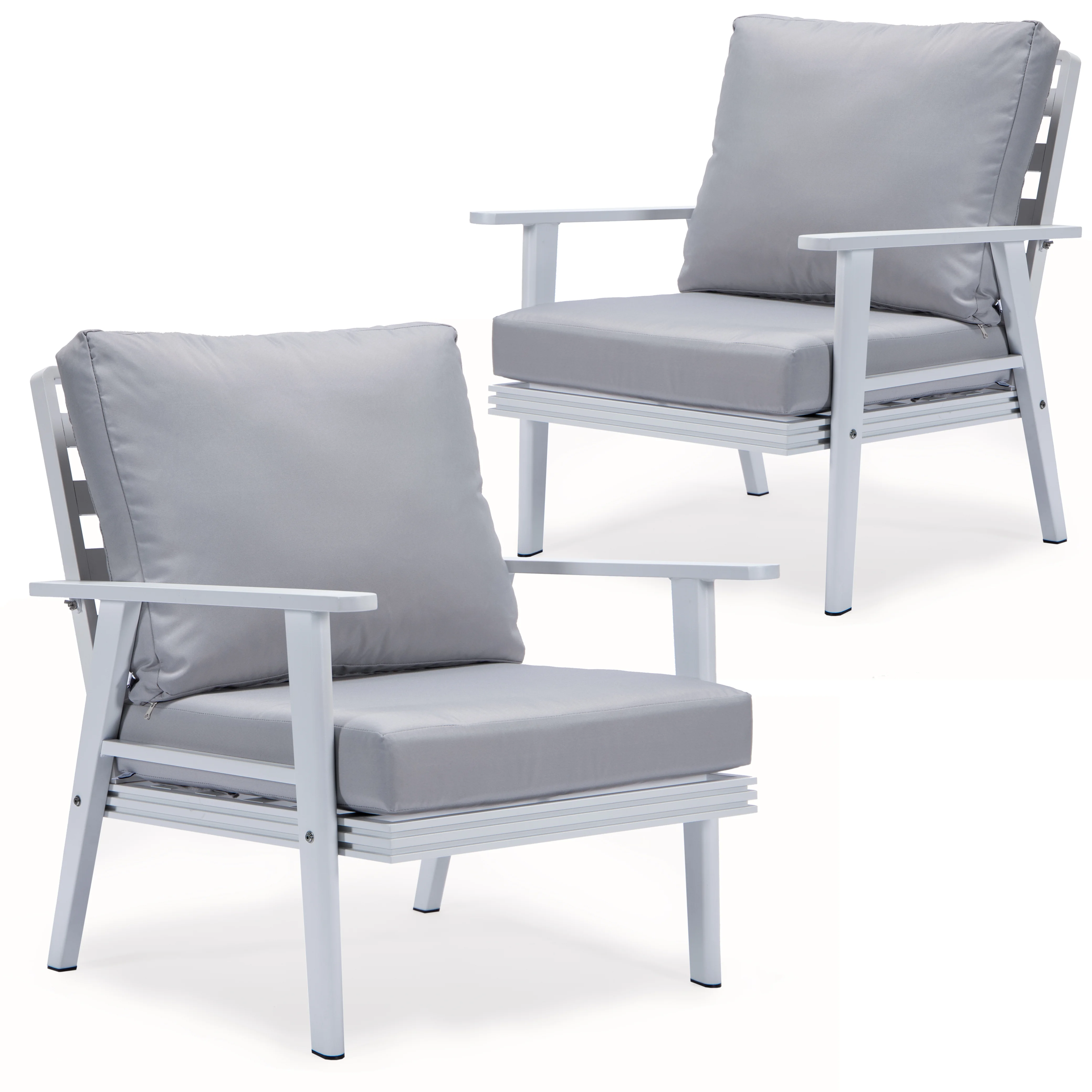 Walbrooke Outdoor Patio White Aluminum Armchairs With Cushions Set Of 2 in Light Grey