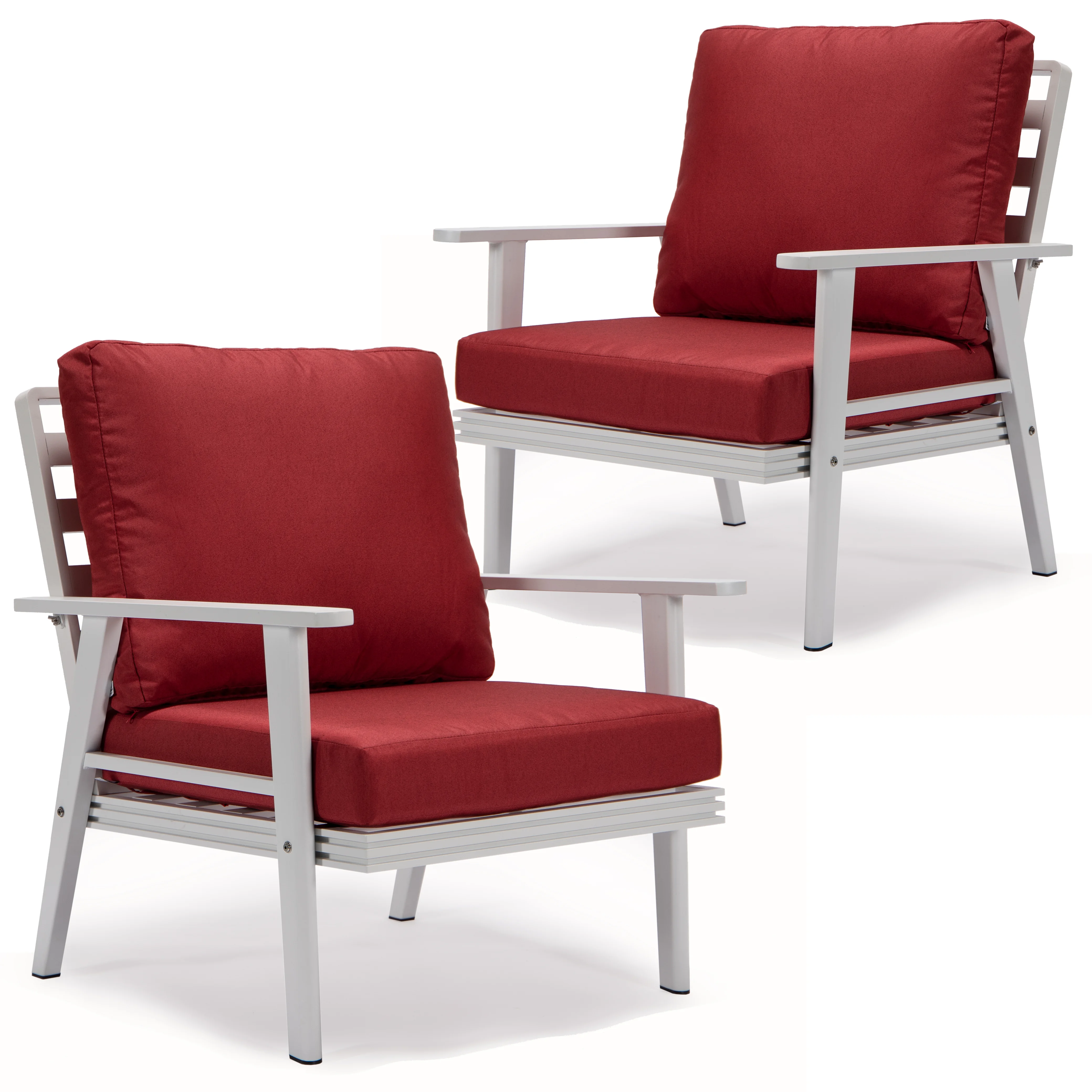 Walbrooke Outdoor Patio White Aluminum Armchairs With Cushions Set Of 2 in Red