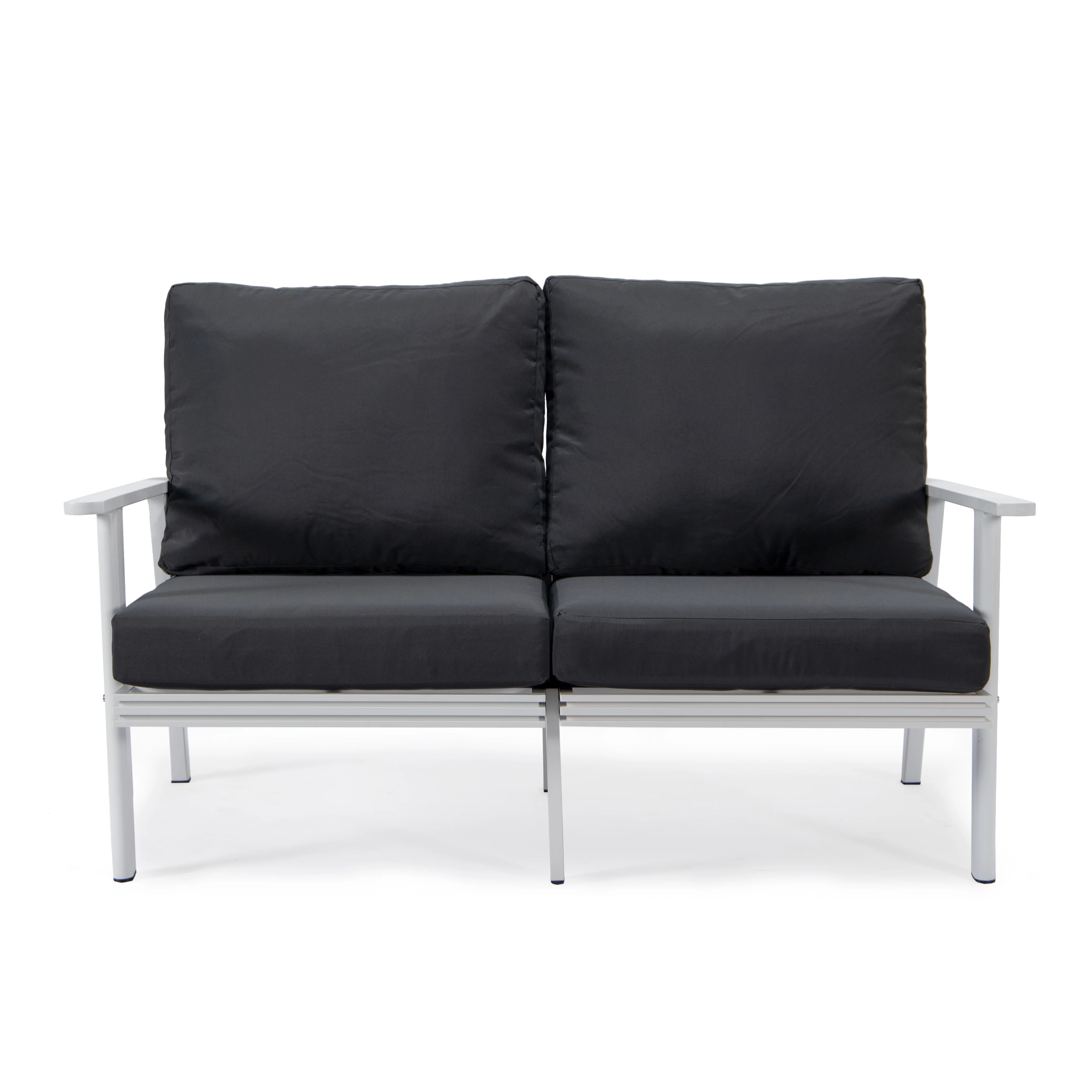 Walbrooke Modern Outdoor Patio Loveseat with White Aluminum Frame and Removable Cushions For Patio and Backyard Garden