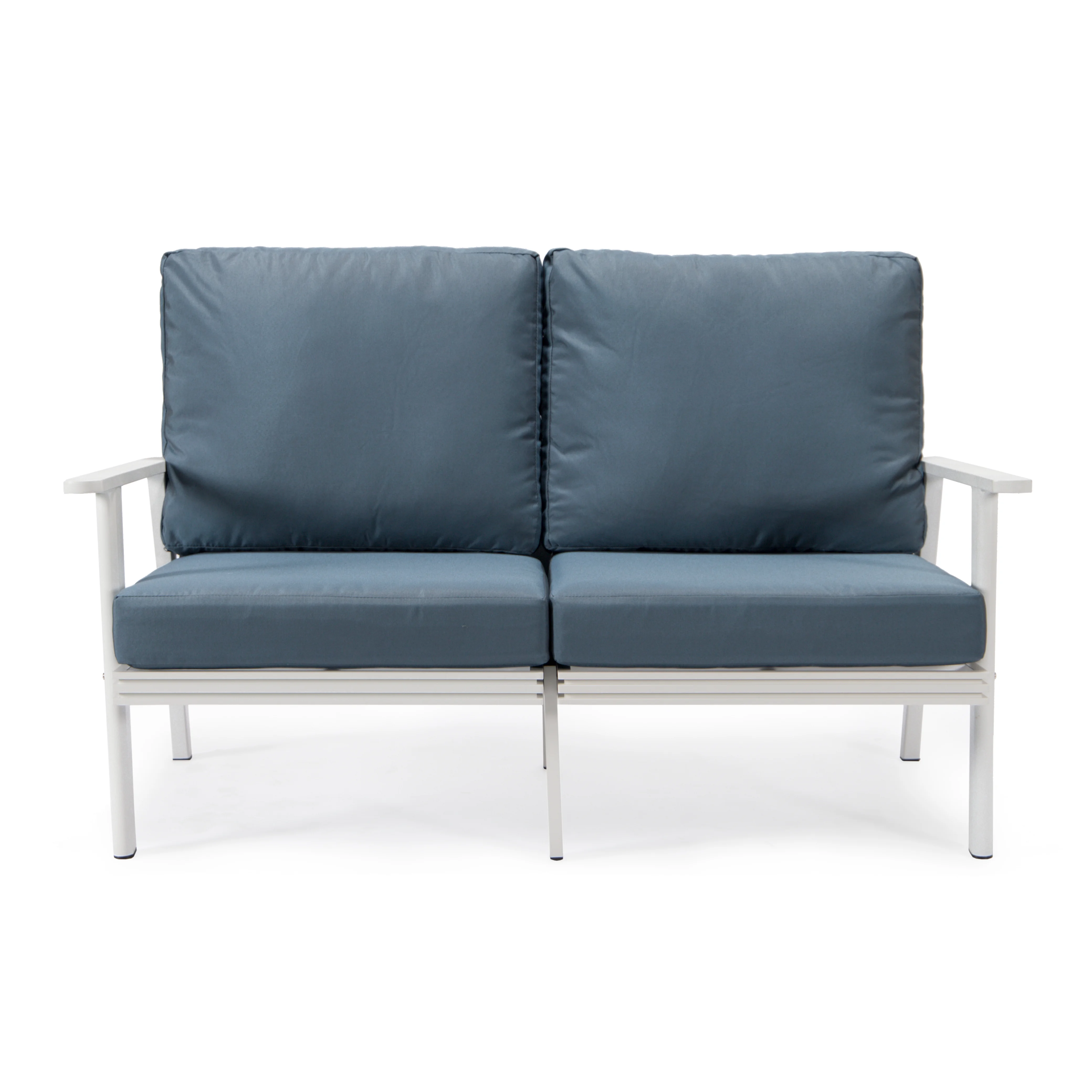 Walbrooke Modern Outdoor Patio Loveseat with White Aluminum Frame and Removable Cushions For Patio and Backyard Garden
