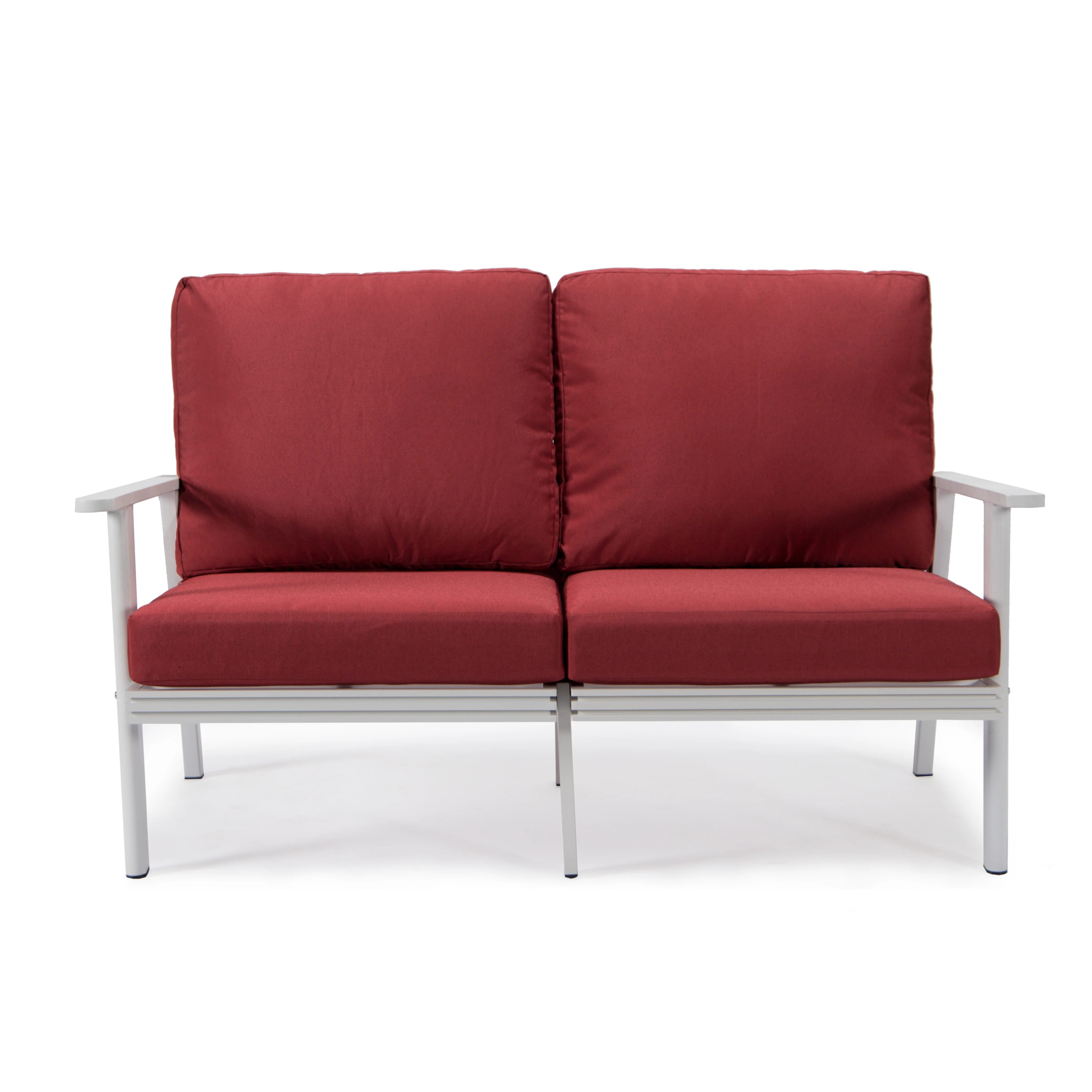 Walbrooke Modern Outdoor Patio Loveseat with White Aluminum Frame and Removable Cushions For Patio and Backyard Garden