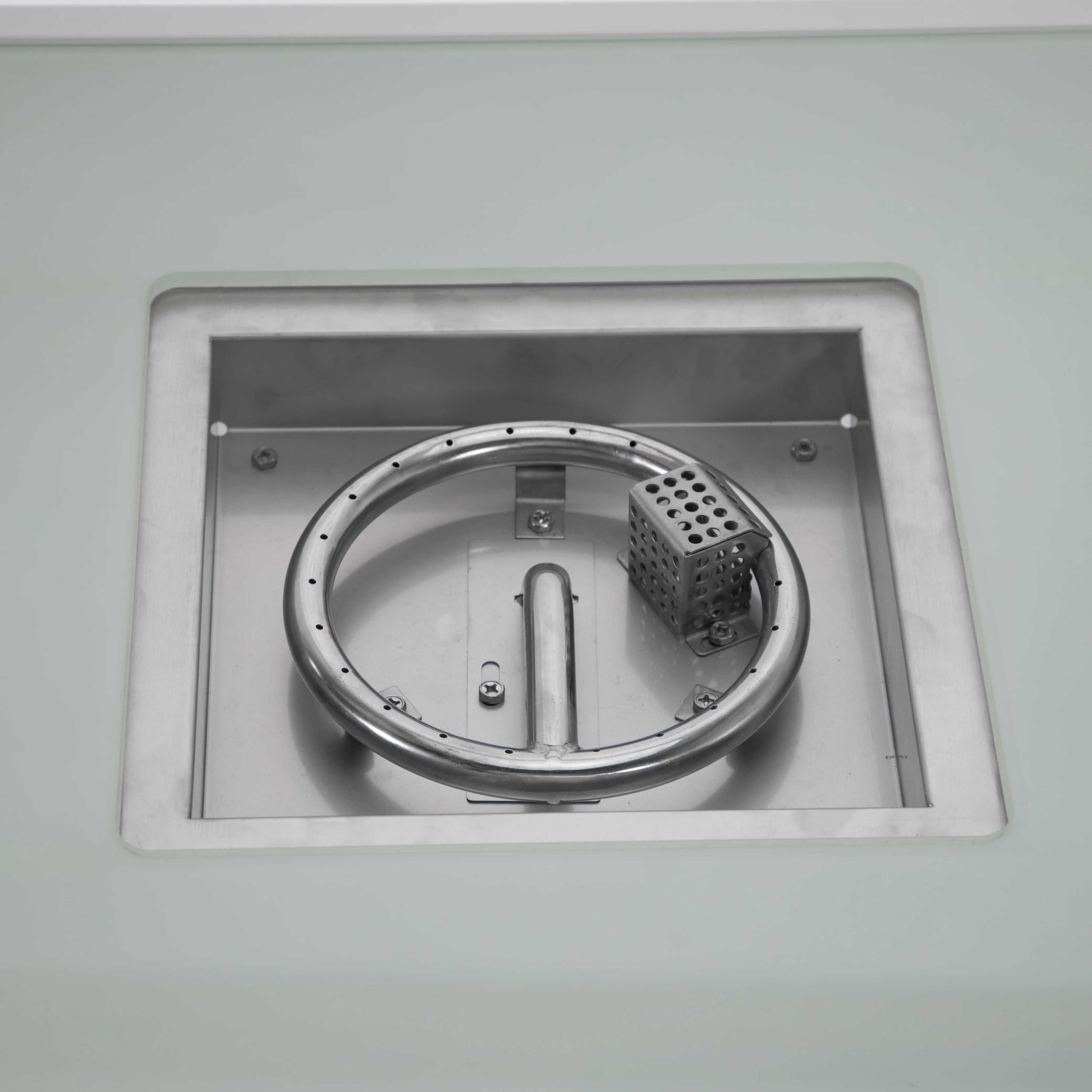 Walbrooke Outdoor Patio Aluminum Square Slats Design Fire Pit Side Table with Lid and Fire Glass for Patio and Backyard Garden