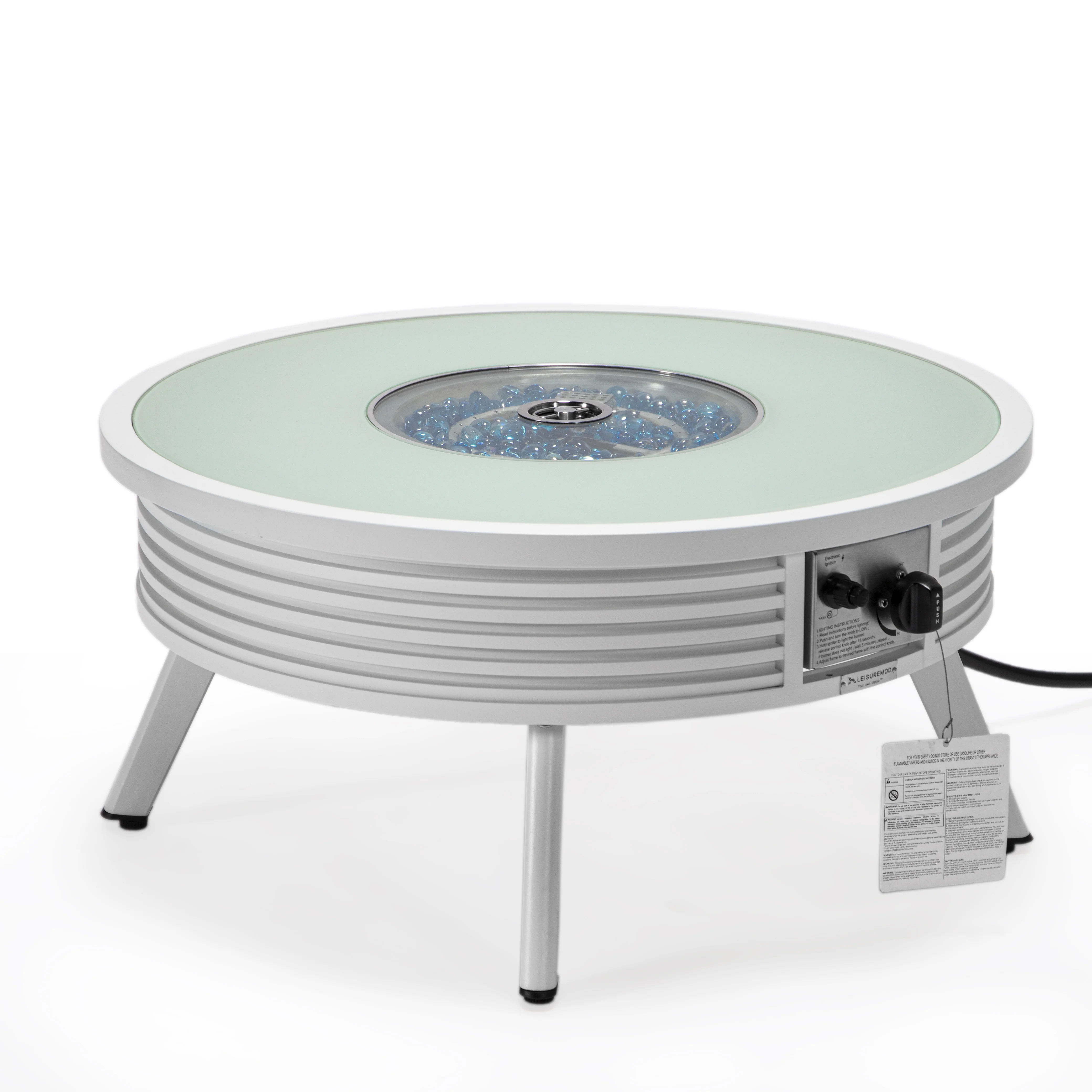 Walbrooke Patio Round Fire Pit and Tank Holder with Slats Design in White