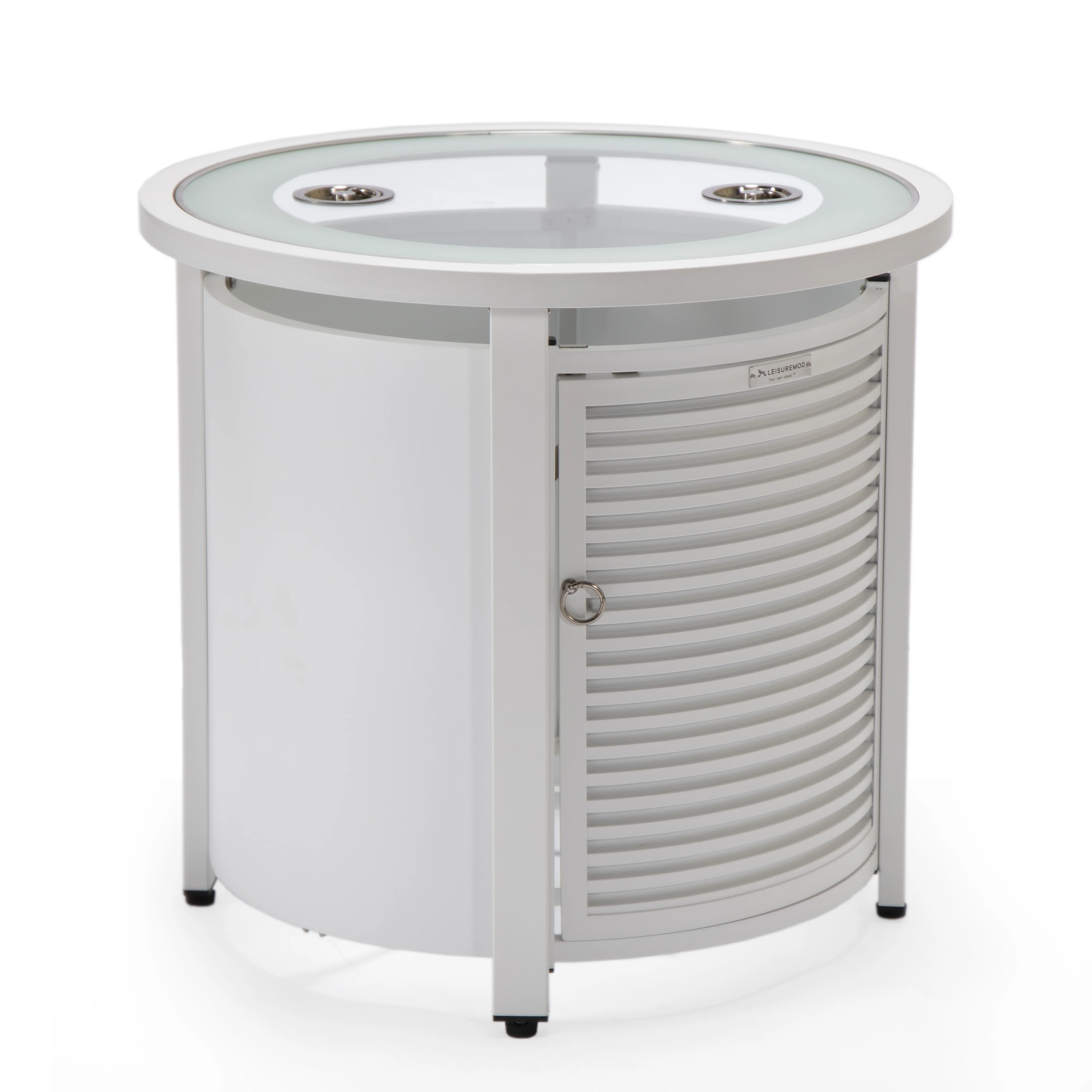 Walbrooke Patio Round Fire Pit and Tank Holder with Slats Design in White