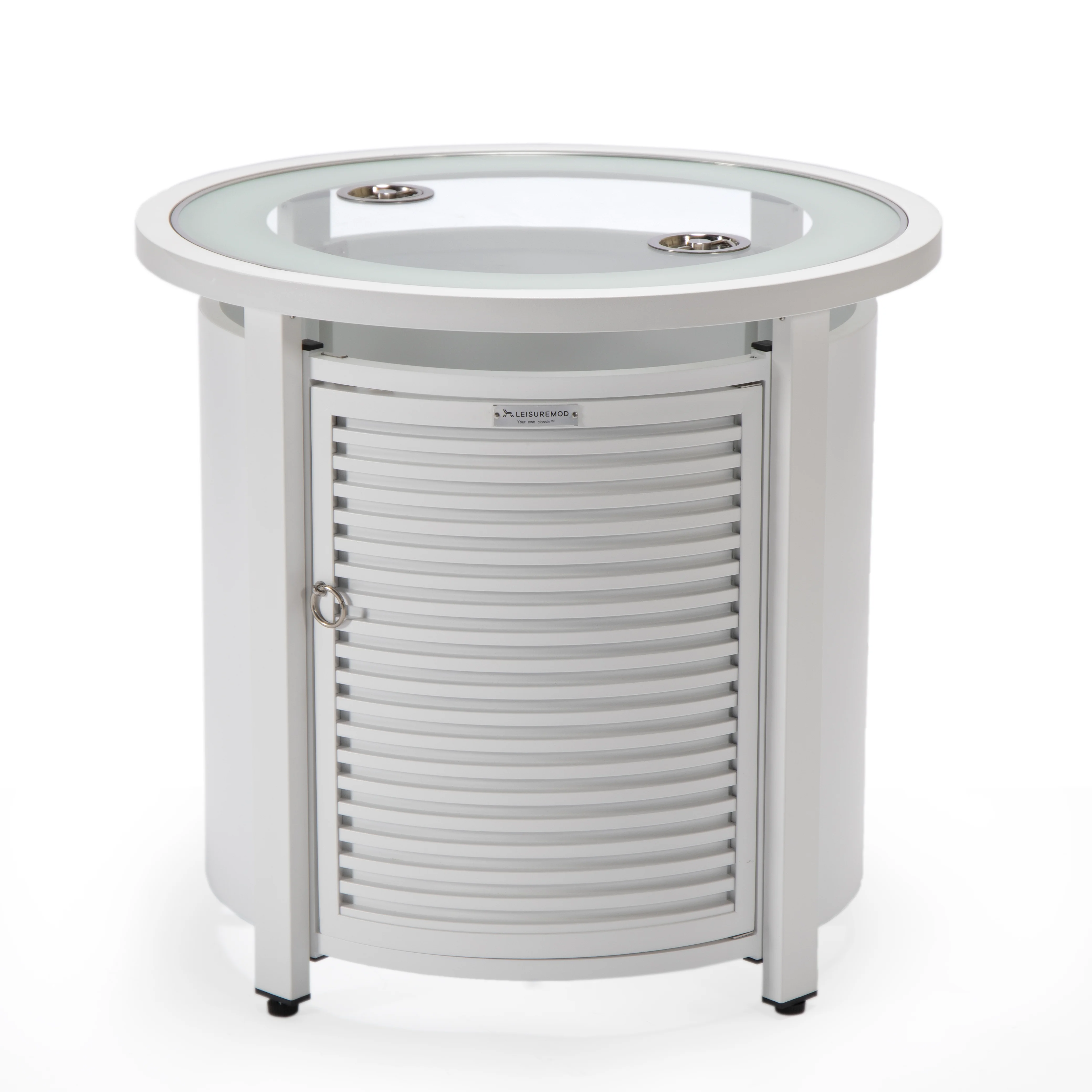 Walbrooke Patio Round Fire Pit and Tank Holder with Slats Design in White