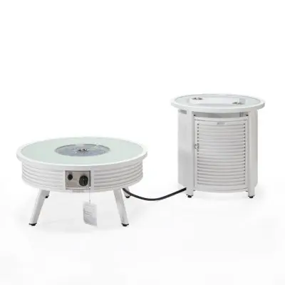 Walbrooke Patio Round Fire Pit and Tank Holder with Slats Design in White