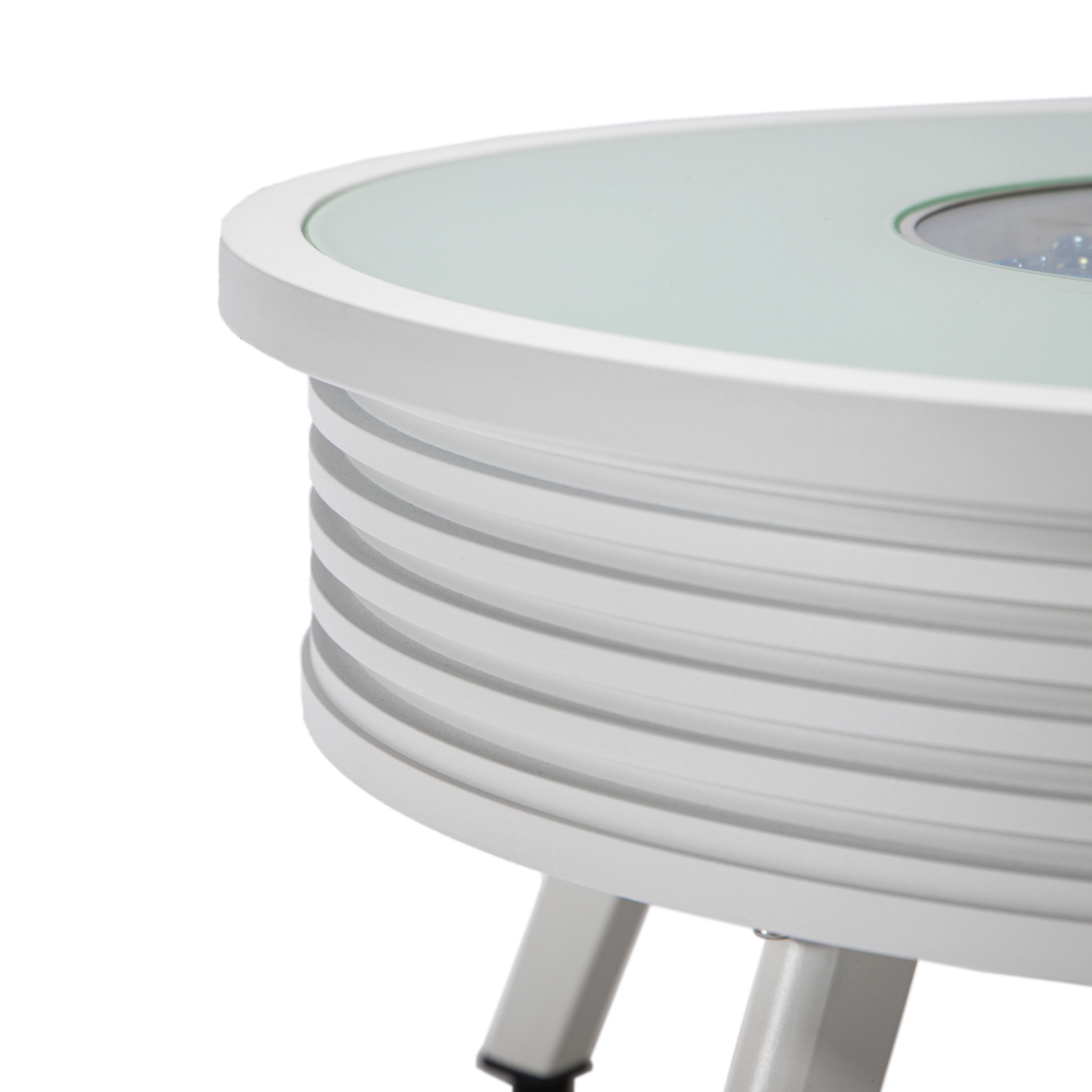 Walbrooke Outdoor Patio Aluminum Round Slats Design Fire Pit Side Table with Lid and Fire Glass for Patio and Backyard Garden