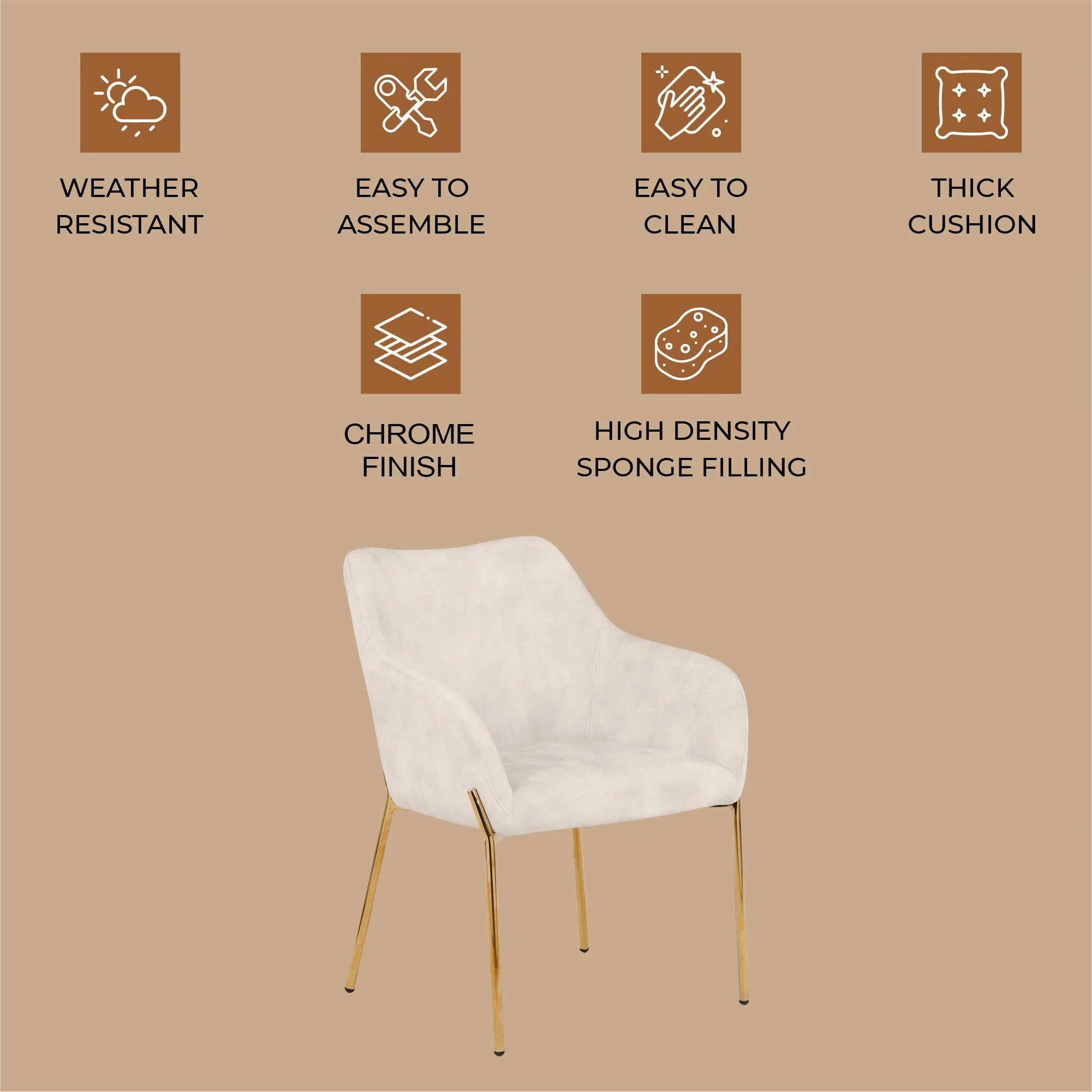 Zaire Collection Modern Dining Chair, Gold Legs and Beige Velvet