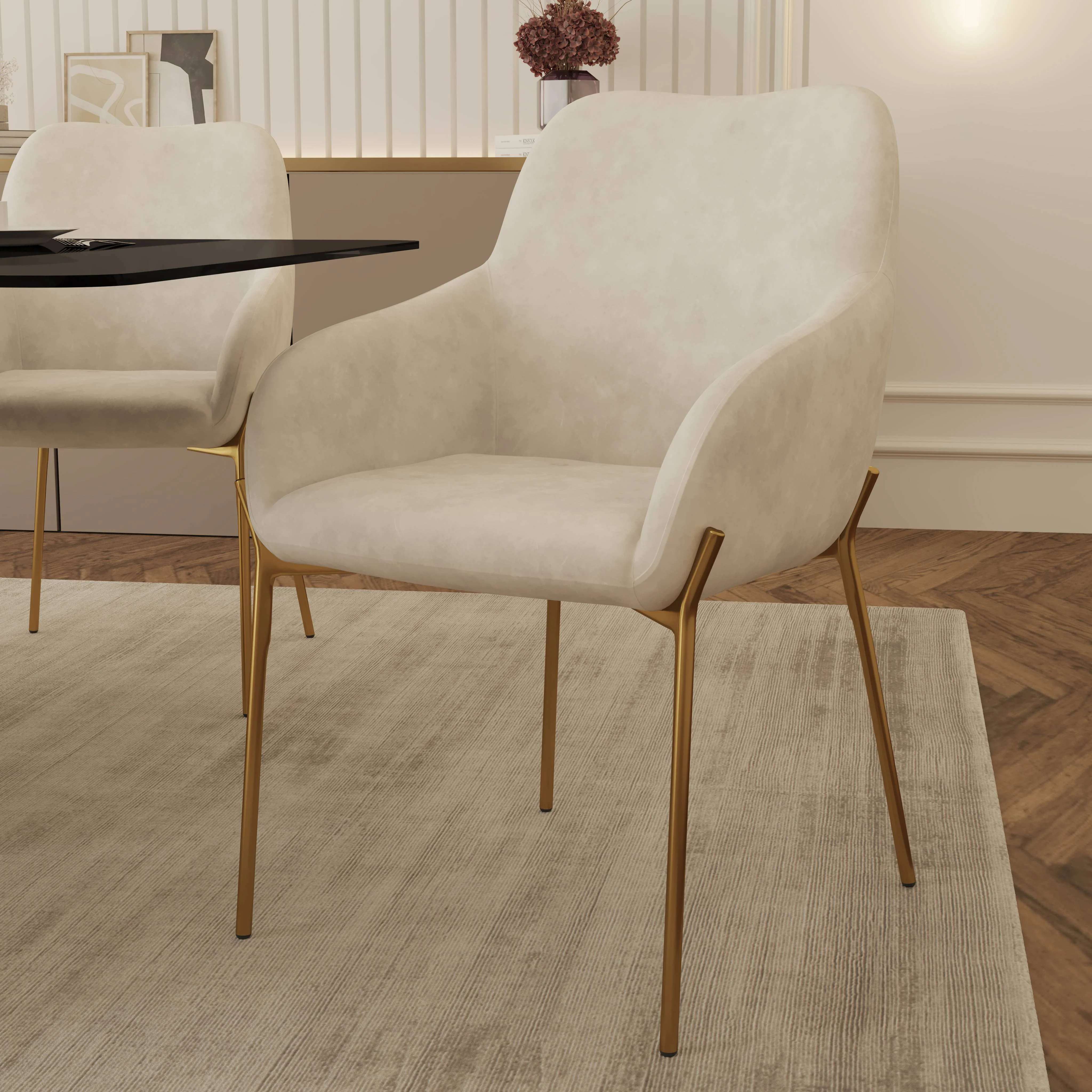 Zaire Collection Modern Dining Chair, Gold Legs and Beige Velvet