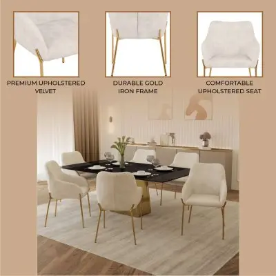 Zaire Collection Modern Dining Chair, Gold Legs and Beige Velvet