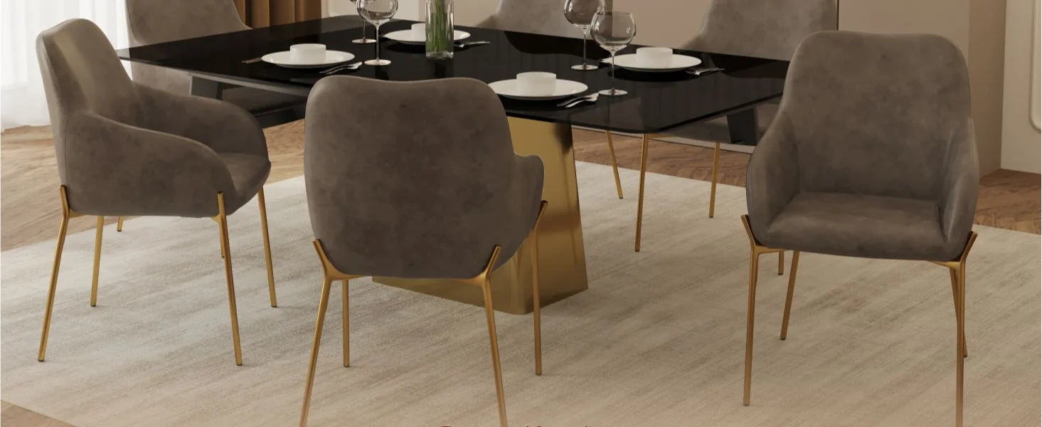 Zaire Collection Modern Dining Chair, Gold Legs and CHarcoal Fabric