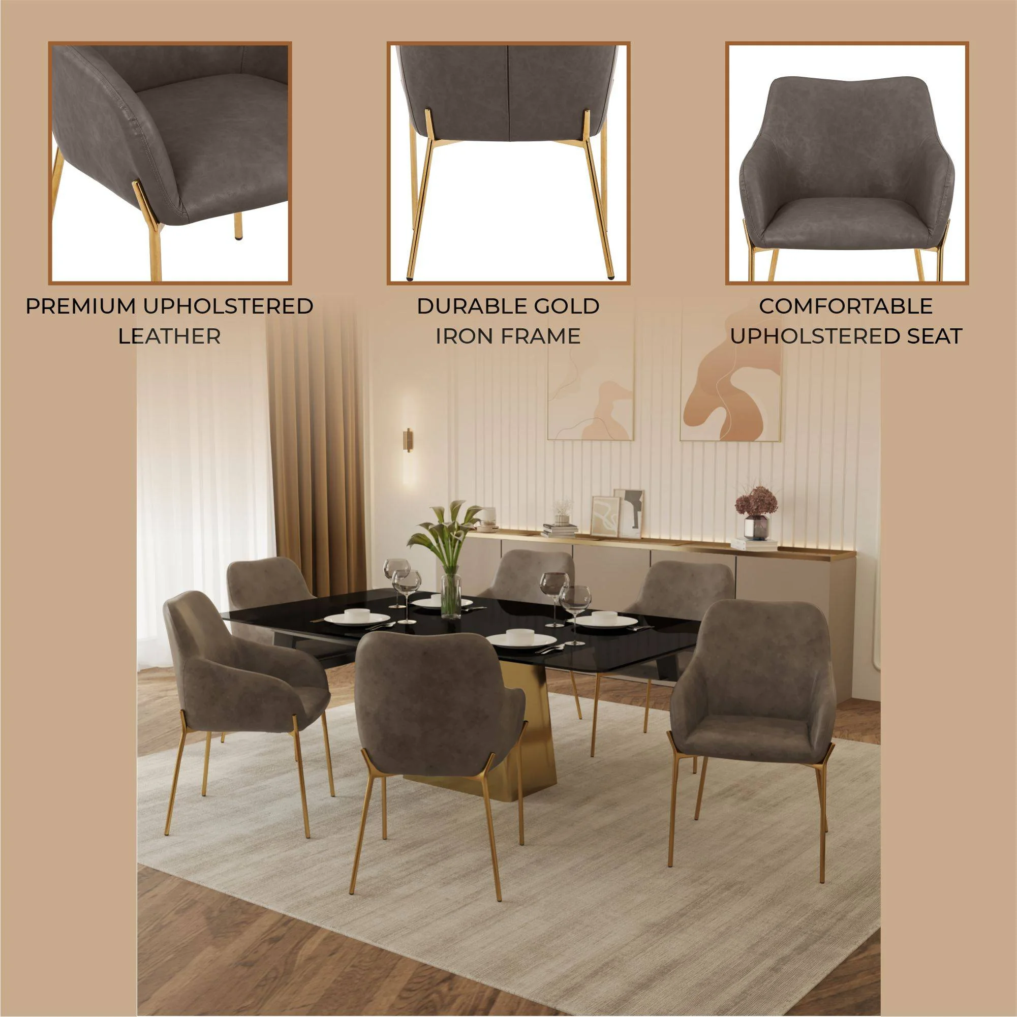 Zaire Collection Modern Dining Chair, Gold Legs and CHarcoal Fabric