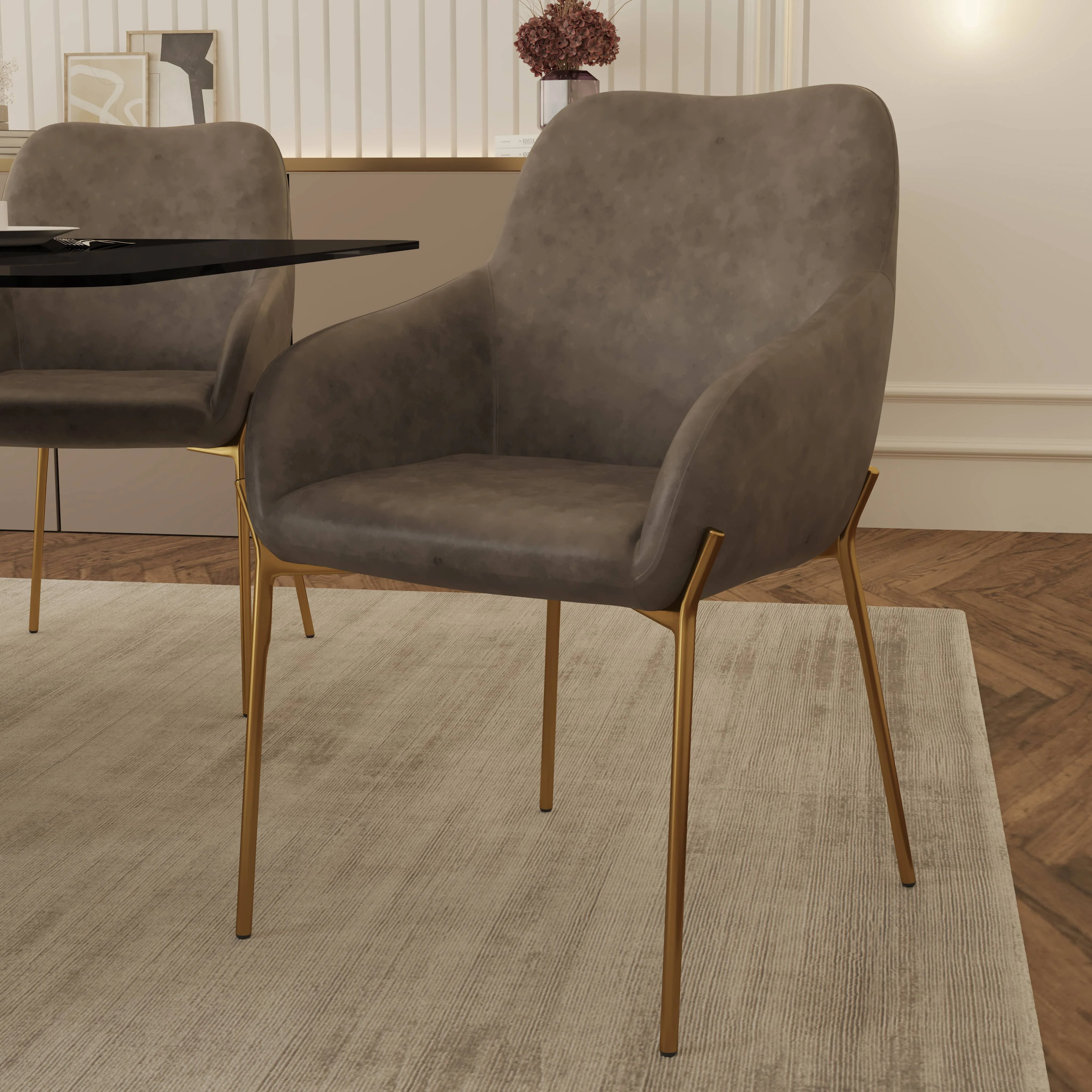 Zaire Collection Modern Dining Chair, Gold Legs and CHarcoal Fabric