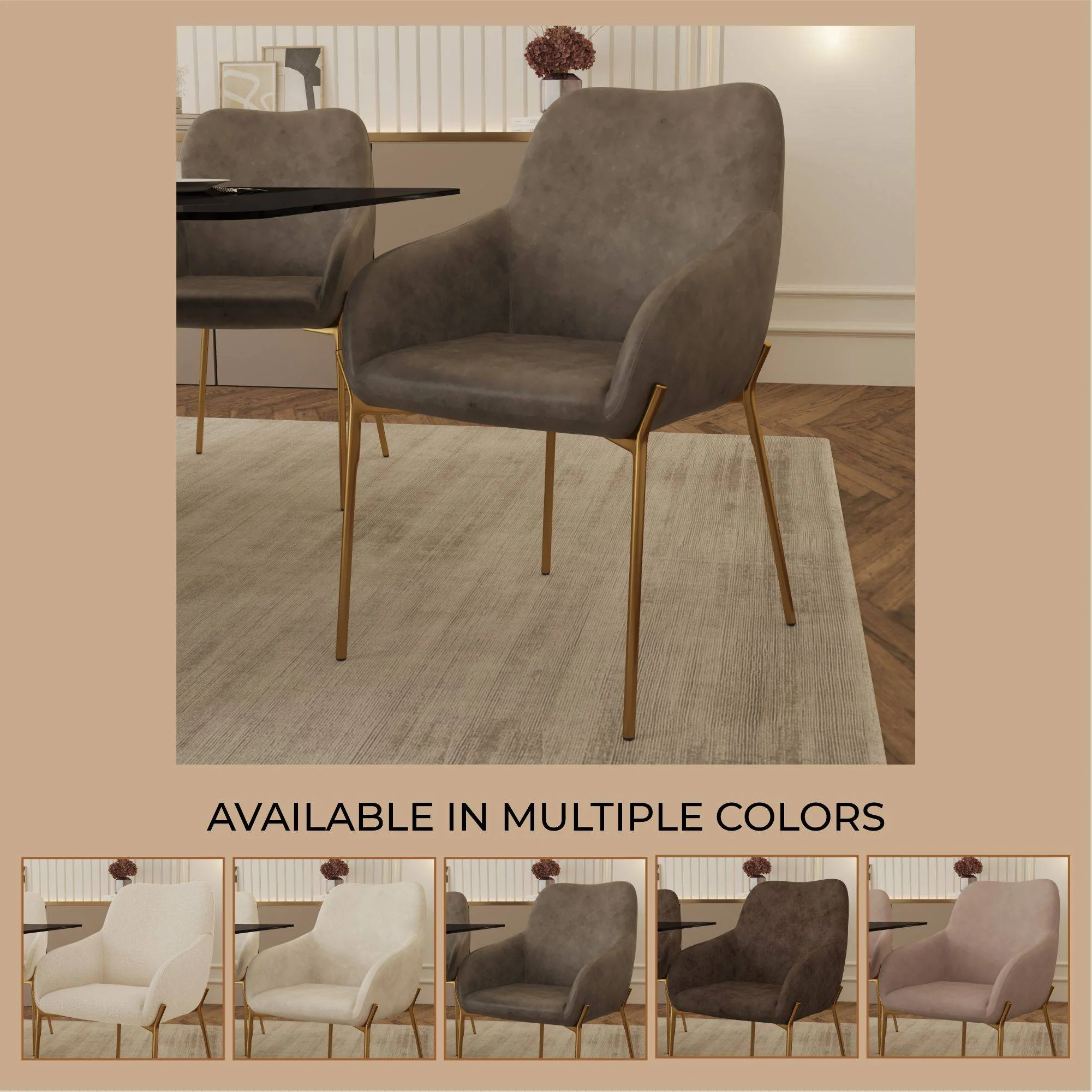 Zaire Collection Modern Dining Chair, Gold Legs and CHarcoal Fabric