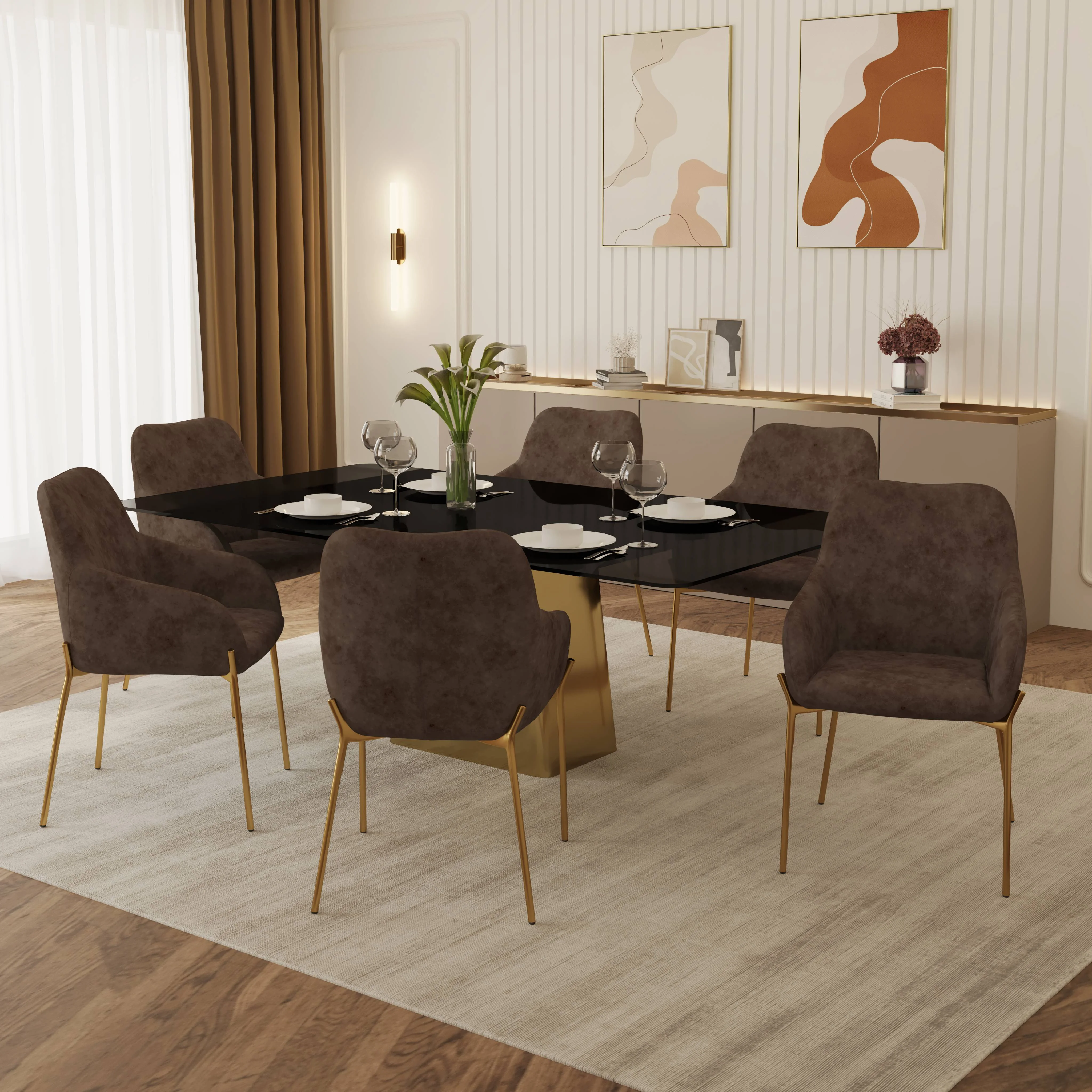 Zaire Collection Modern Dining Chair, Gold Legs and Dark Brown Velvet