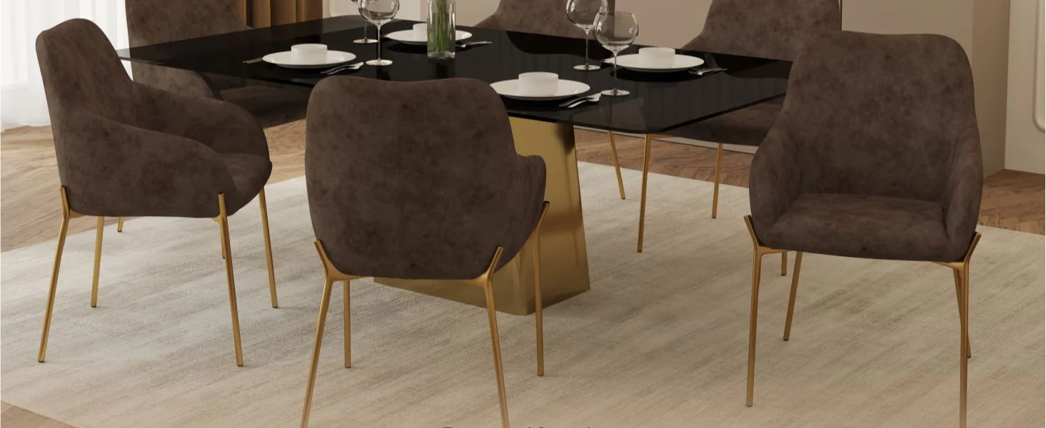 Zaire Collection Modern Dining Chair, Gold Legs and Dark Brown Velvet