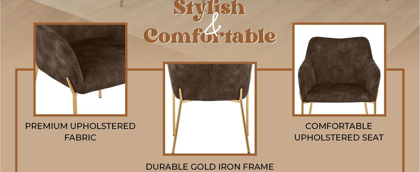 Zaire Collection Modern Dining Chair, Gold Legs and Dark Brown Velvet