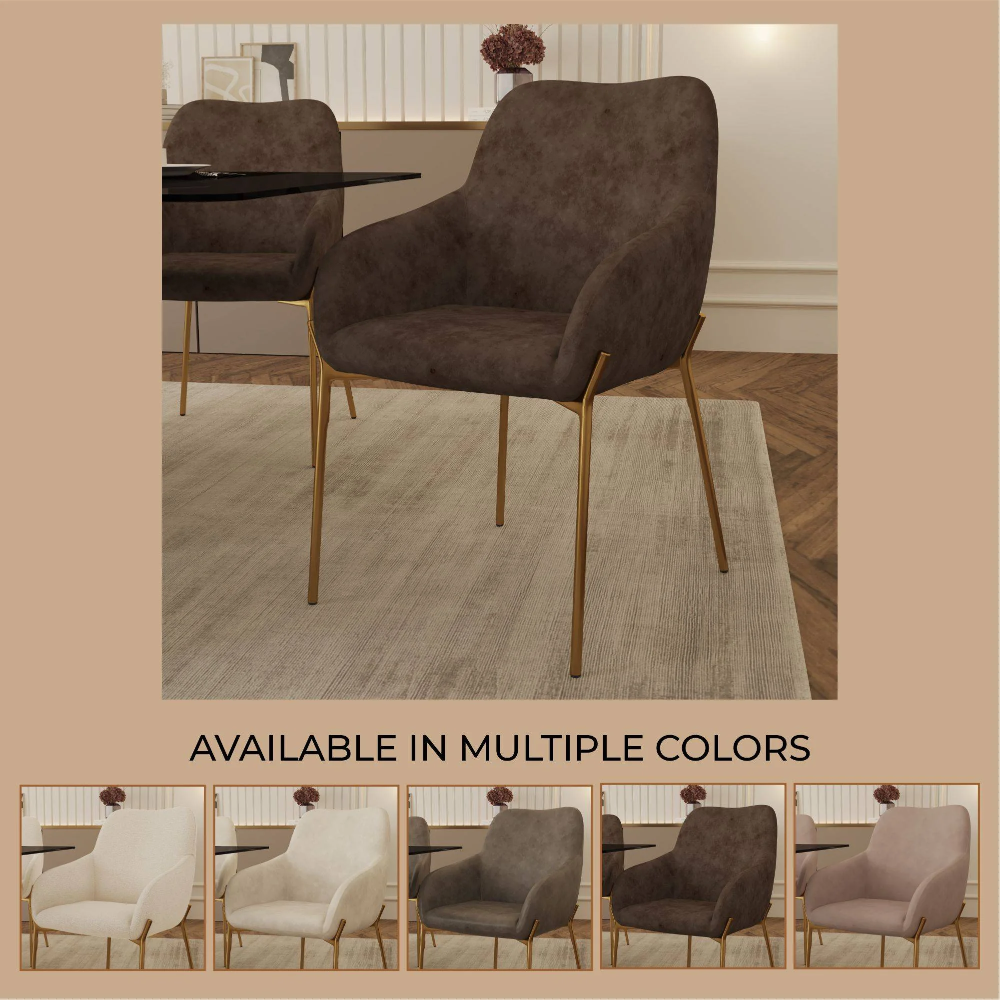 Zaire Collection Modern Dining Chair, Gold Legs and Dark Brown Velvet
