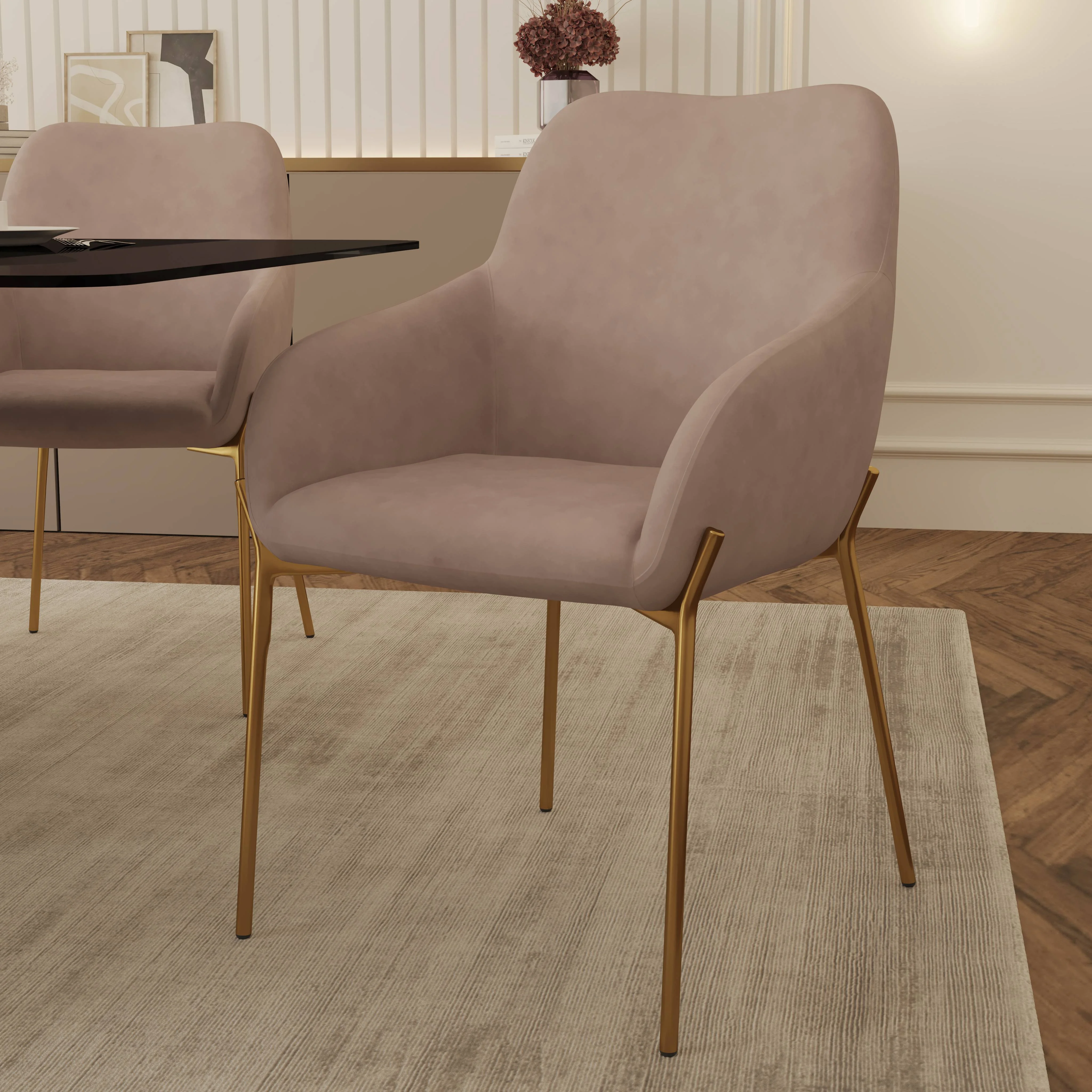 Zaire Collection Modern Dining Chair, Gold Legs and Taupe Fabric
