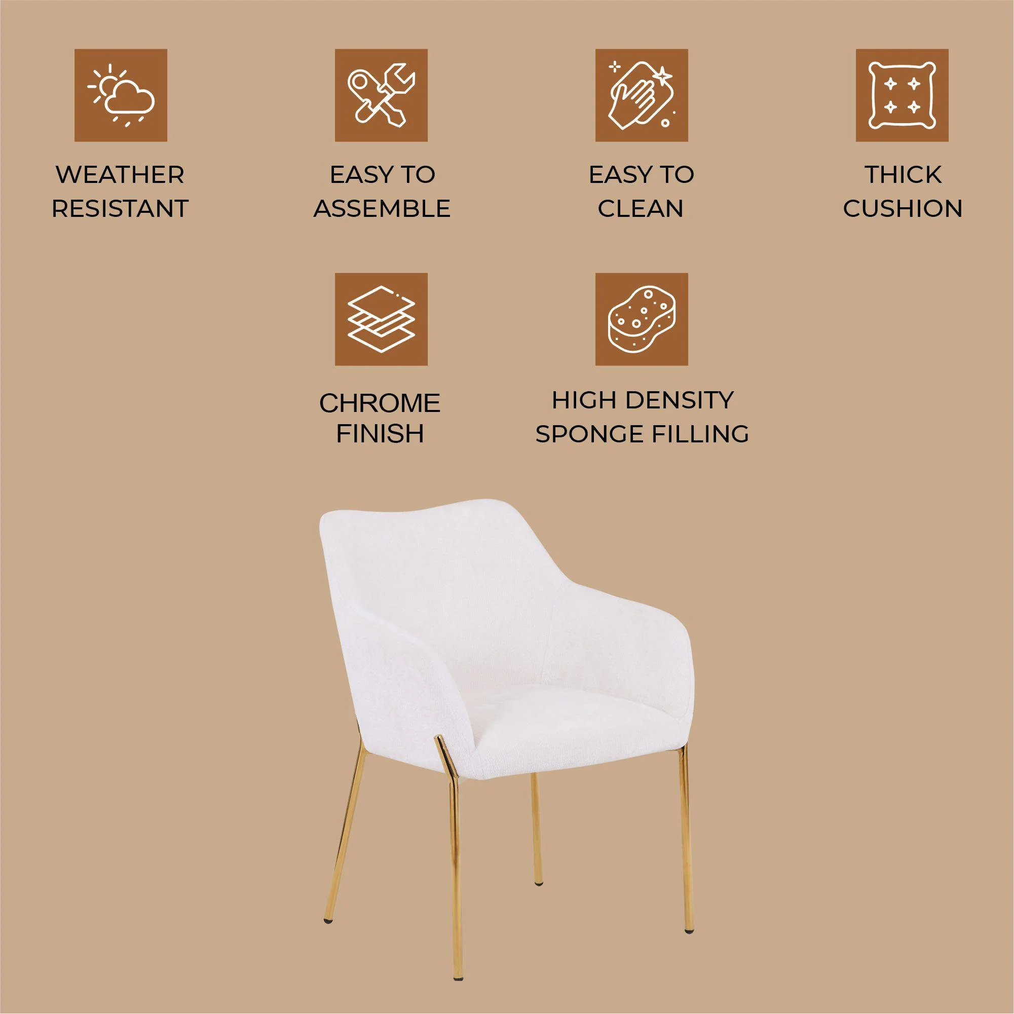 Zaire Collection Modern Dining Chair, Gold Legs and White Boucle