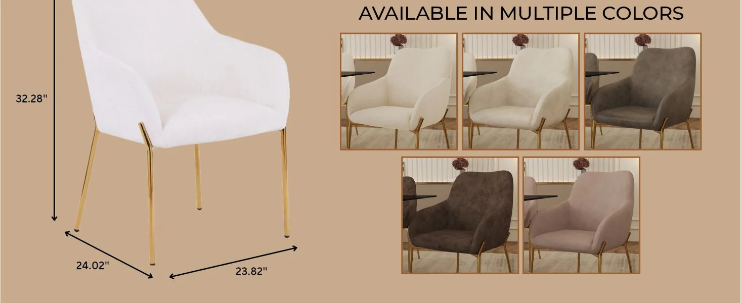 Zaire Collection Modern Dining Chair, Gold Legs and White Boucle