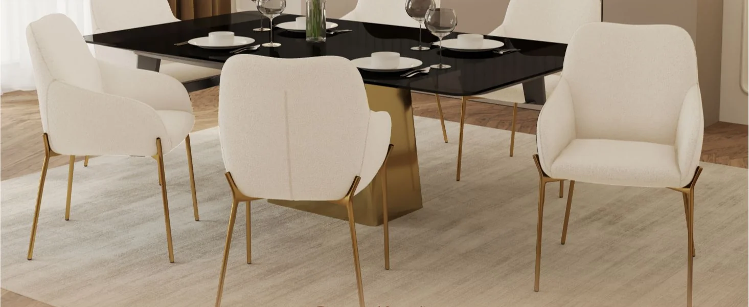 Zaire Collection Modern Dining Chair, Gold Legs and White Boucle