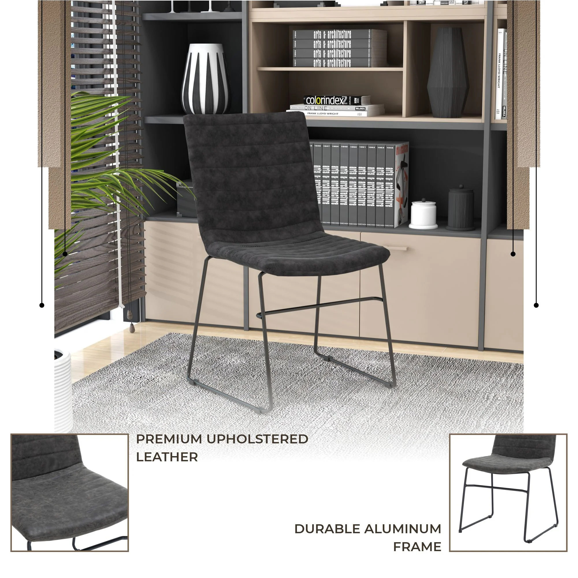 Zylar Series Office Guest Chair in Charcoal Leather