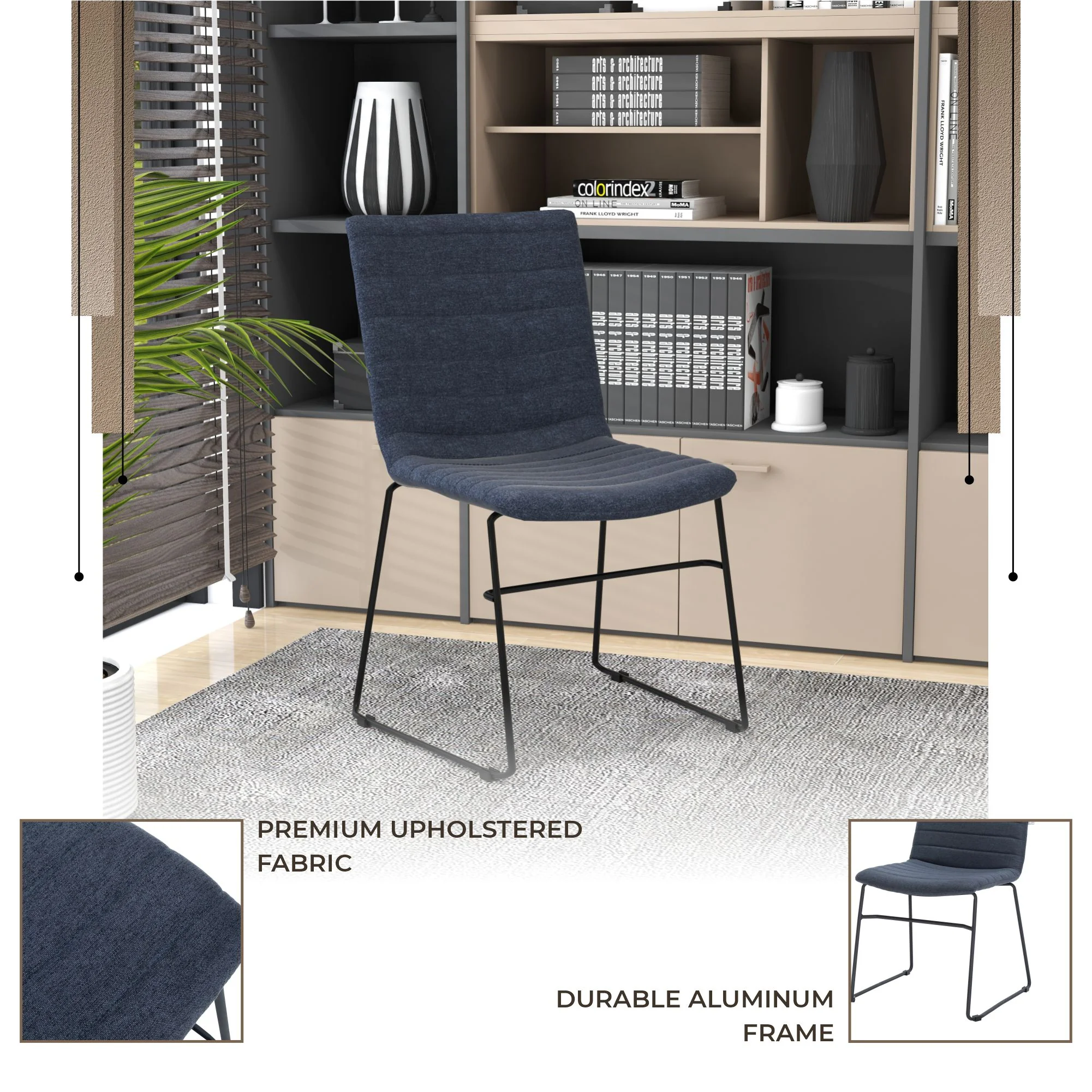 Zylar Series Office Guest Chair in Dark Blue Fabric