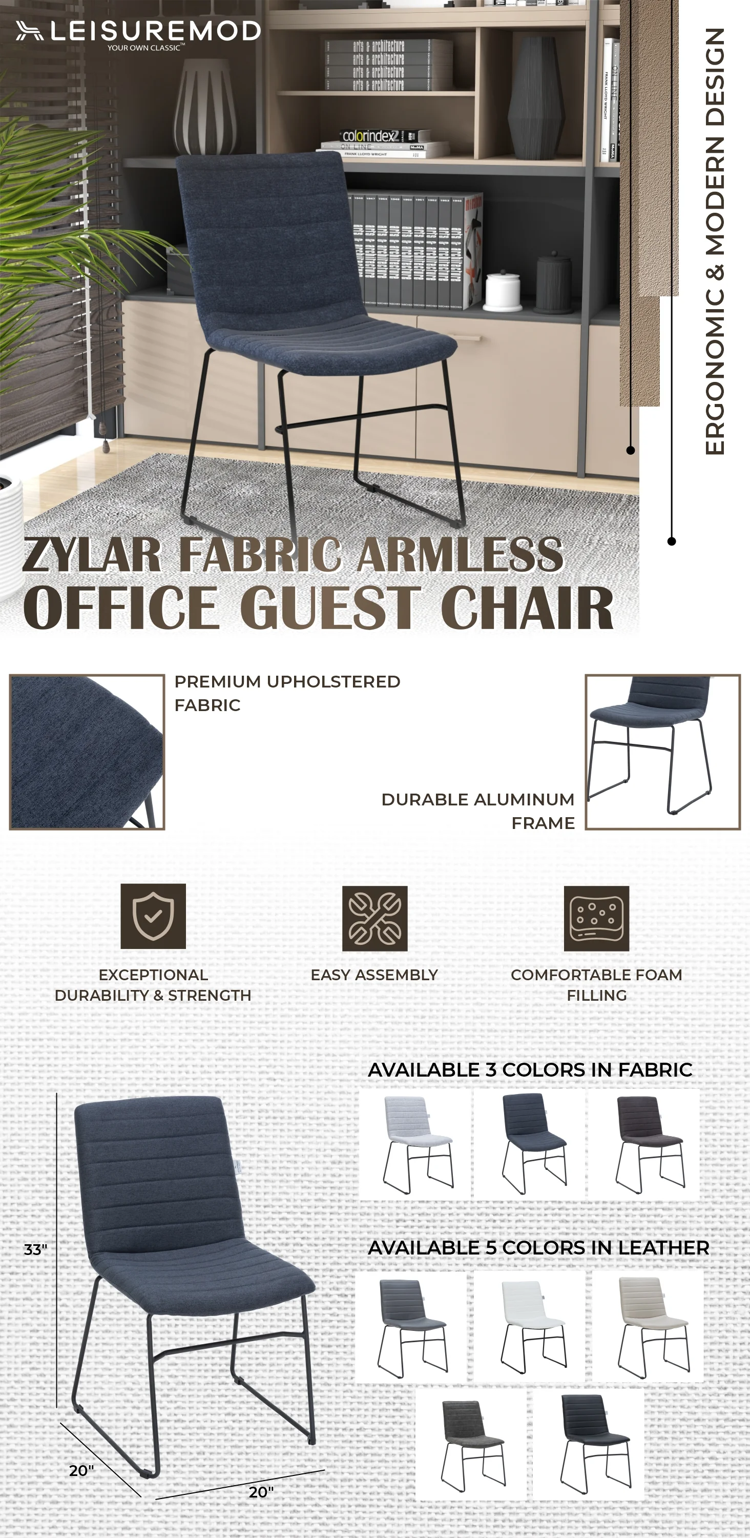 Zylar Series Office Guest Chair in Dark Blue Fabric
