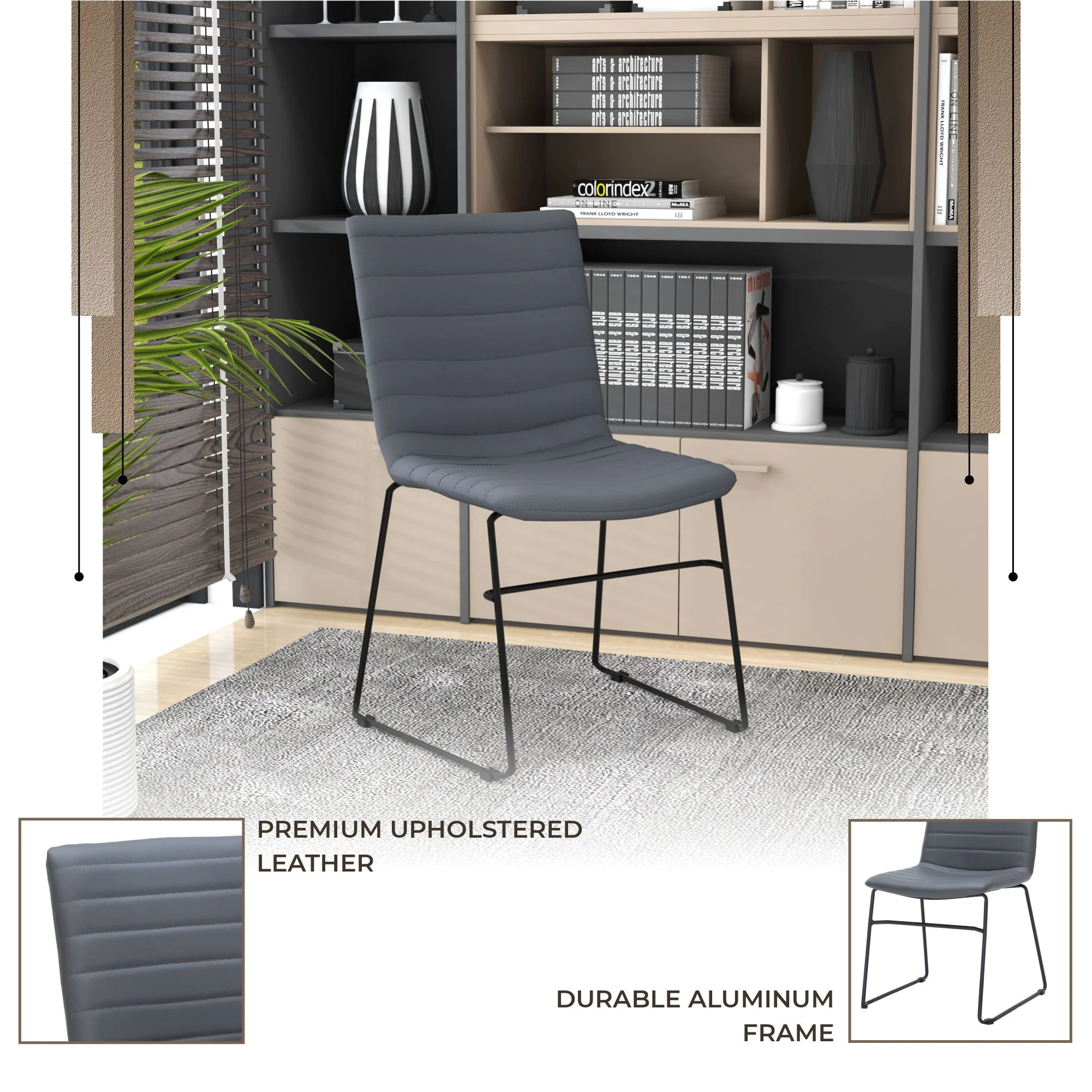 Zylar Series Office Guest Chair in Grey Leather