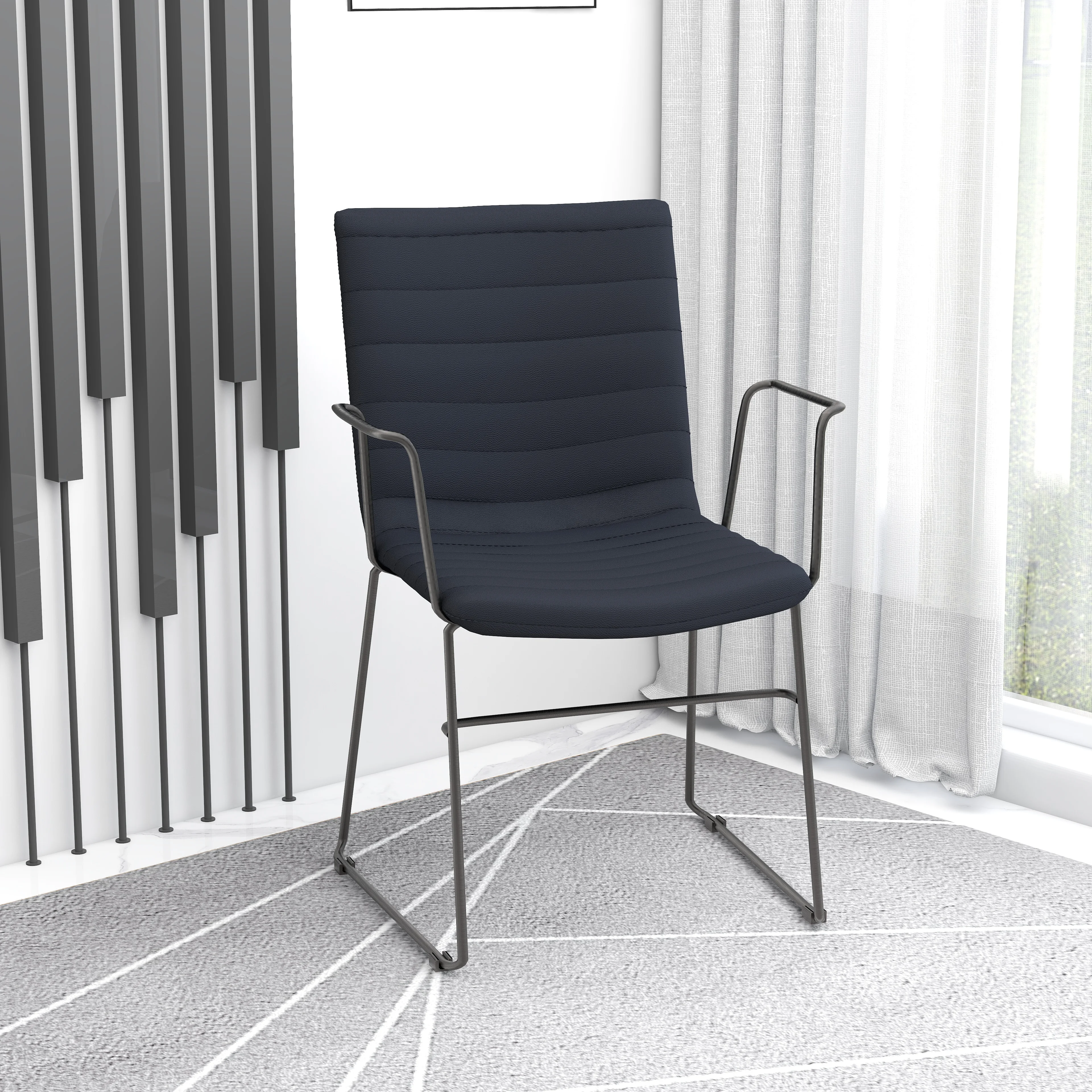 Zylar Series Office Guest Arm Chair in Black Leather