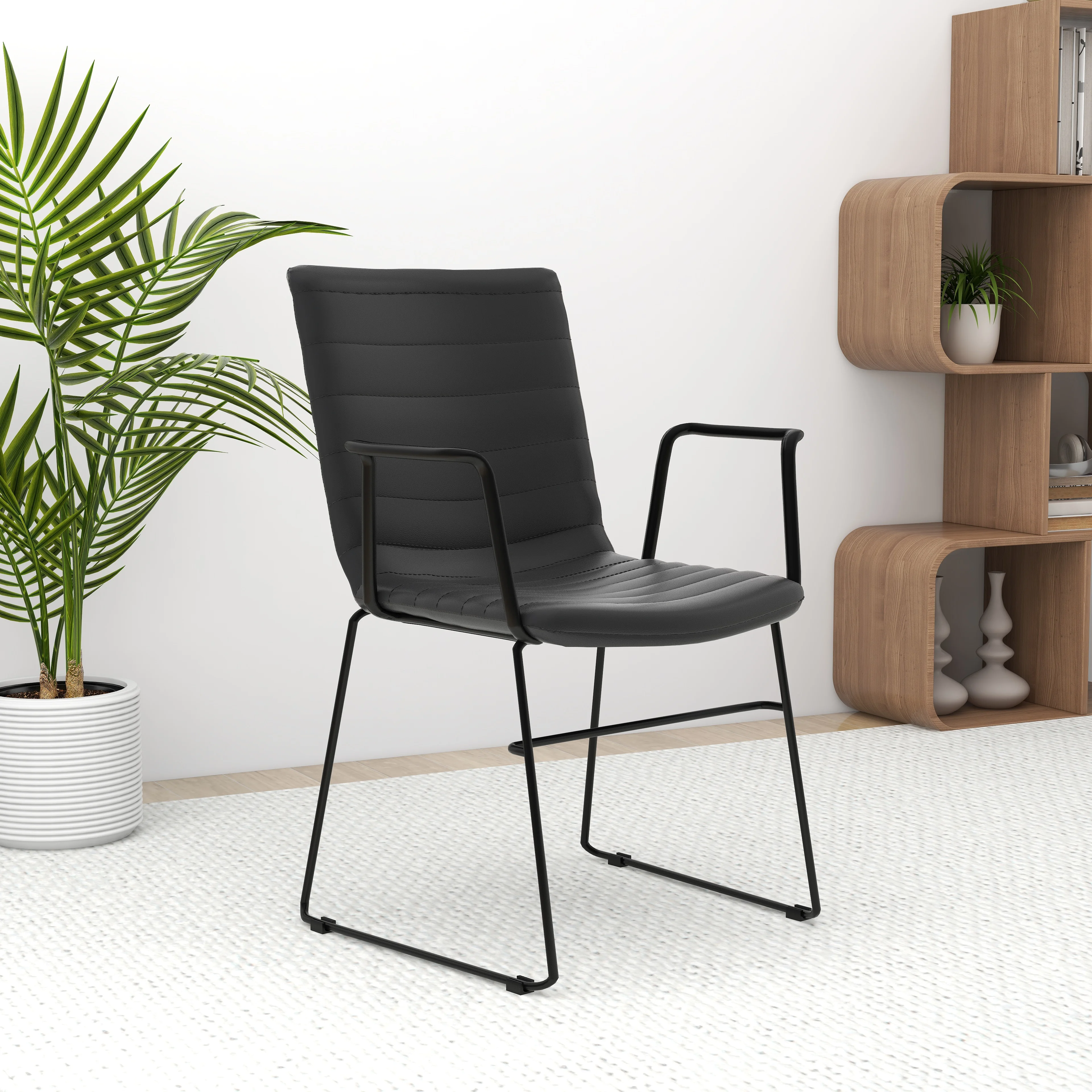 Zylar Series Office Guest Arm Chair in Black Leather