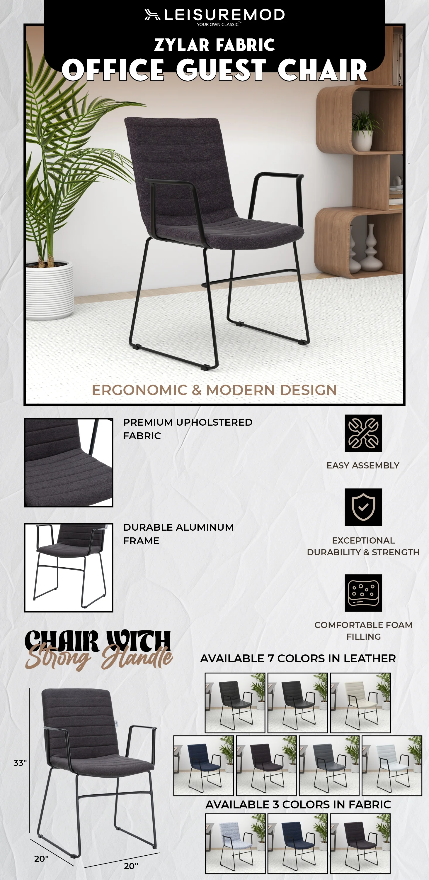 Zylar Series Office Guest Arm Chair in Brown Fabric